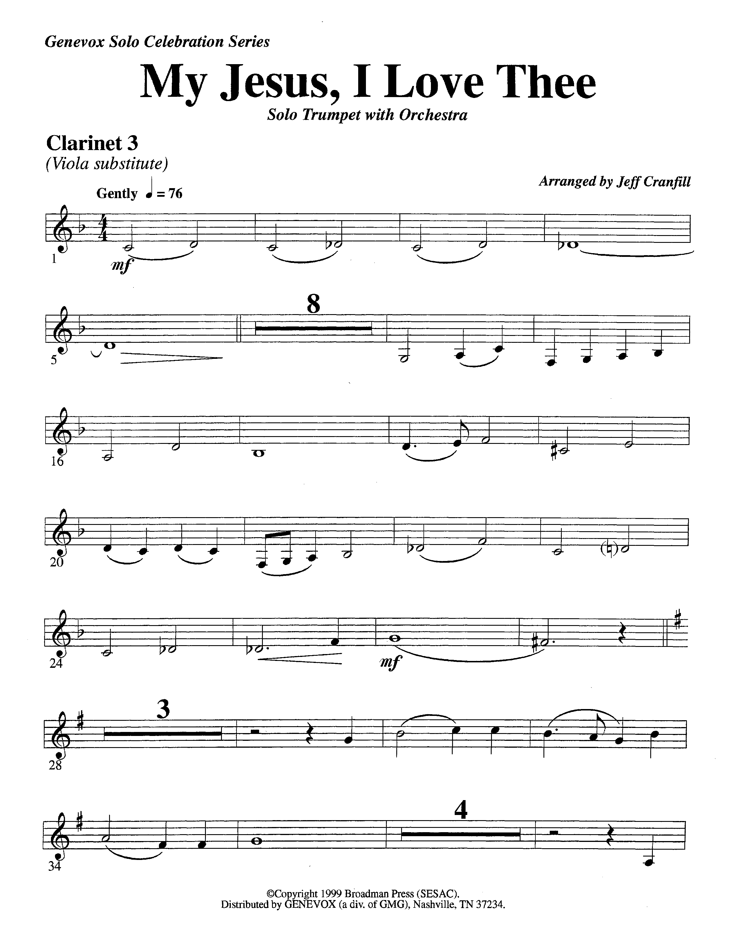 My Jesus I Love Thee (with Solo Trumpet) (Instrumental) Clarinet 3 (Lifeway Worship / Arr. Jeff Cranfill)