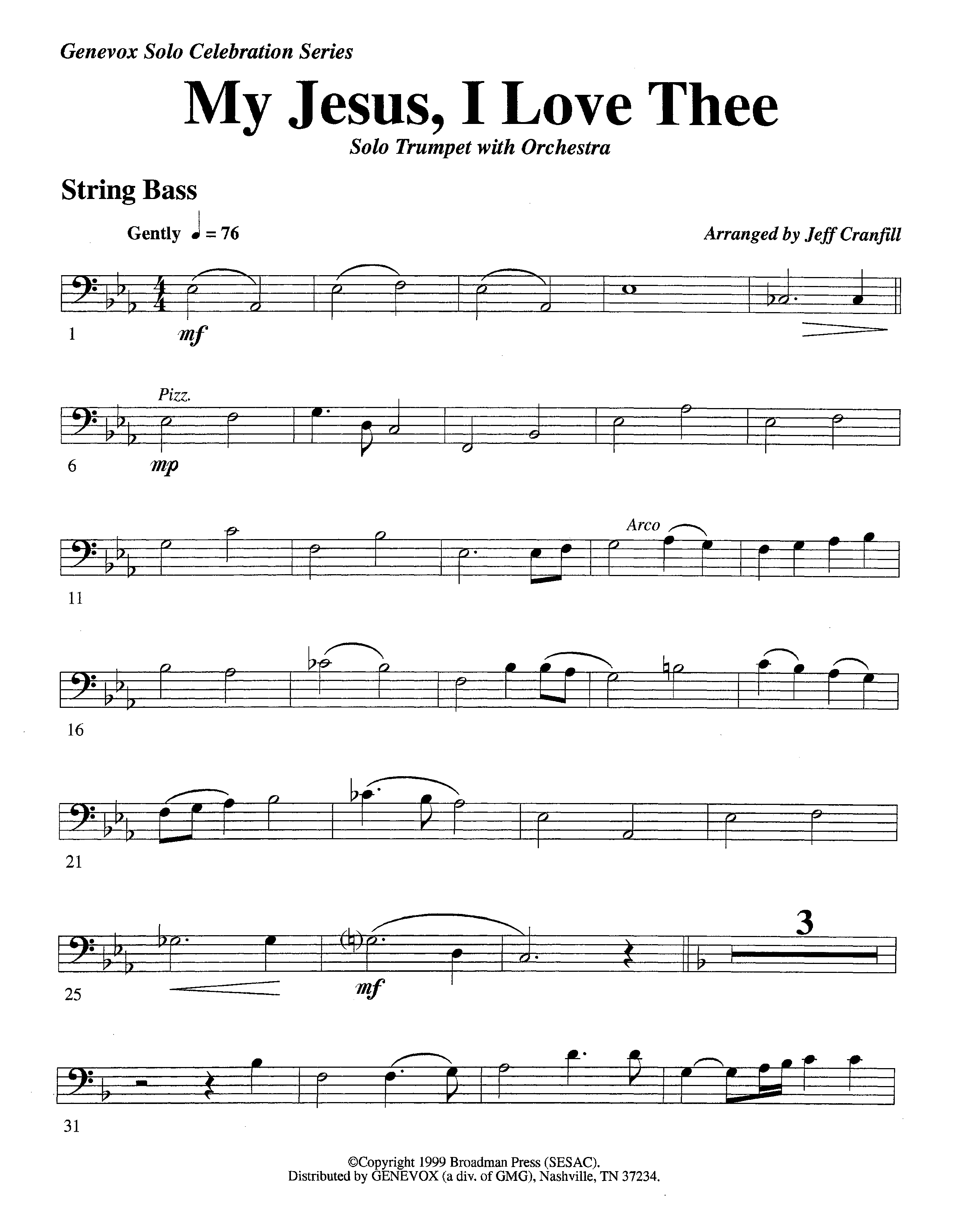 My Jesus I Love Thee (with Solo Trumpet) (Instrumental) Double Bass (Lifeway Worship / Arr. Jeff Cranfill)