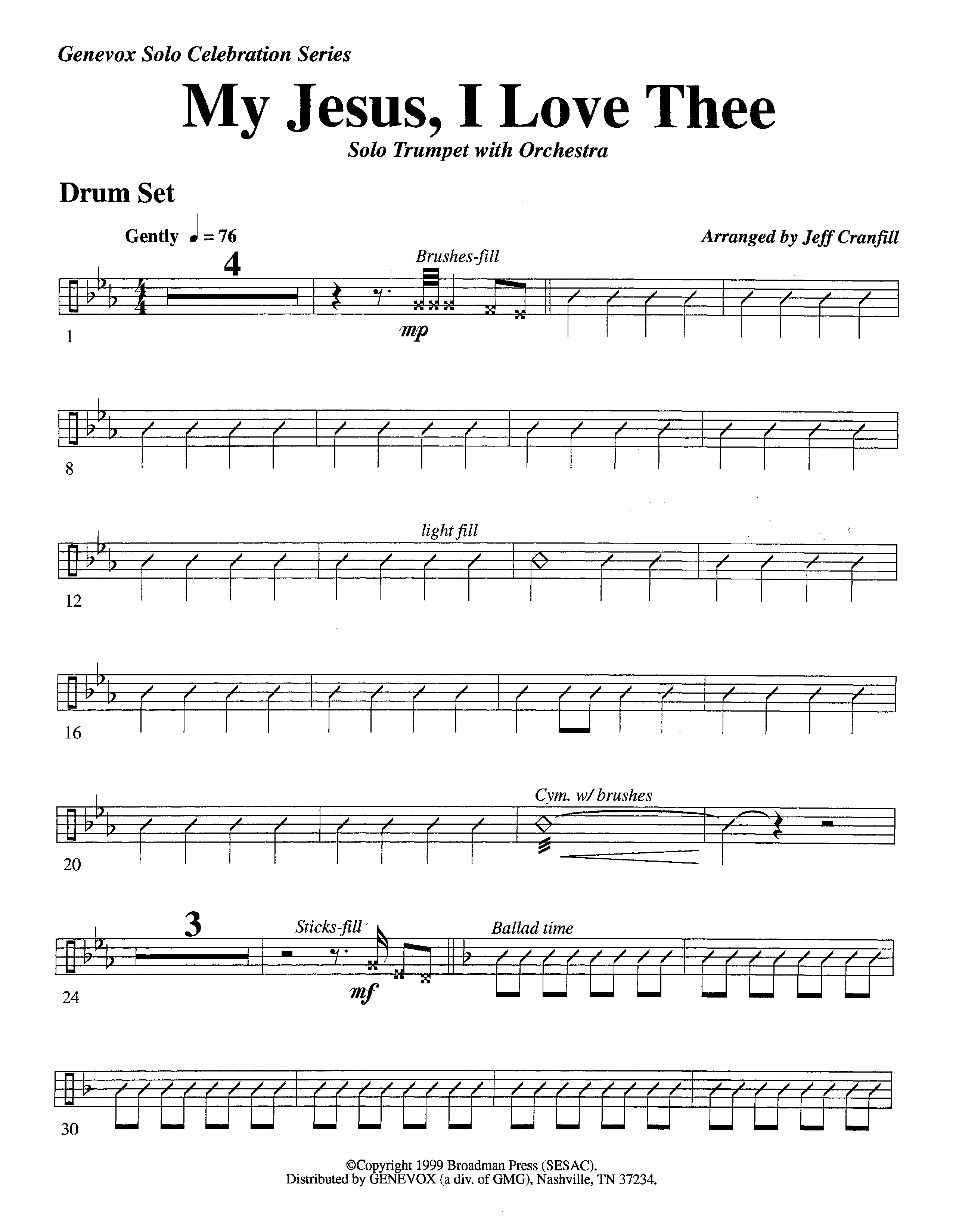 My Jesus I Love Thee&nbsp;(with Solo&nbsp;Trumpet) (Instrumental) Drum Set (Lifeway Worship / Arr. Jeff Cranfill)