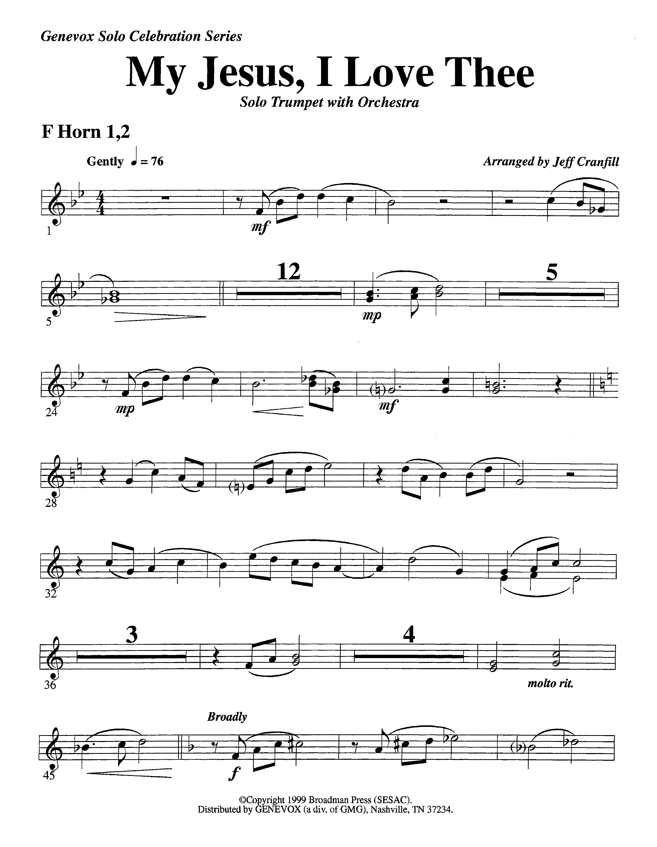My Jesus I Love Thee (with Solo Trumpet) (Instrumental) French Horn 1/2 (Lifeway Worship / Arr. Jeff Cranfill)