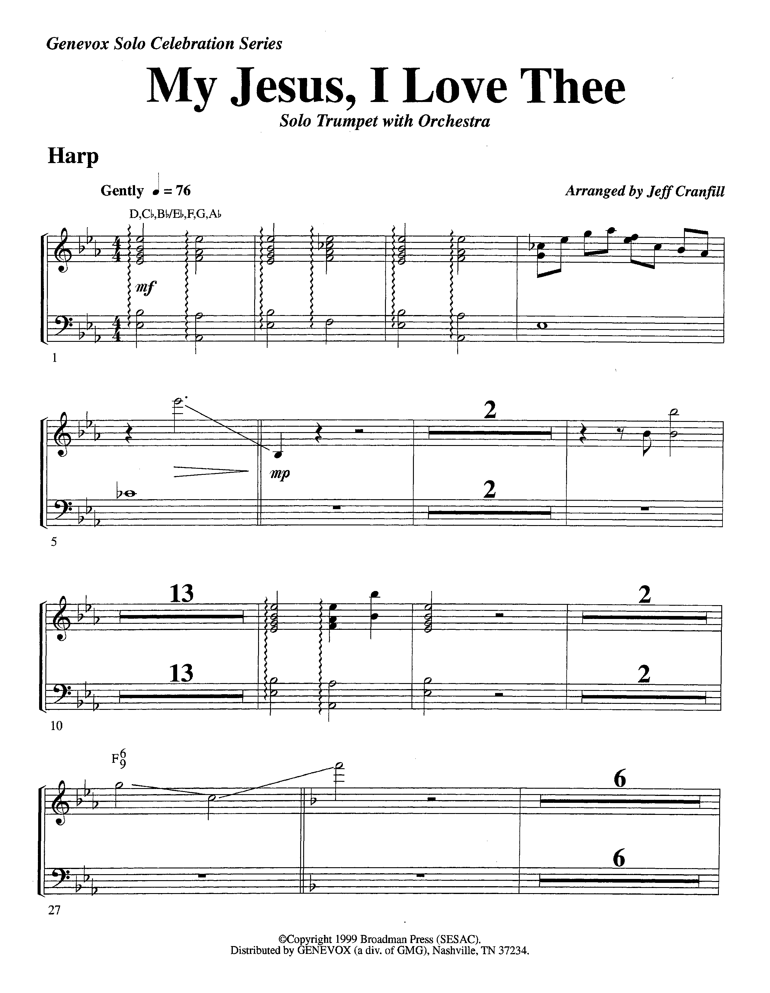 My Jesus I Love Thee (with Solo Trumpet) (Instrumental) Harp (Lifeway Worship / Arr. Jeff Cranfill)