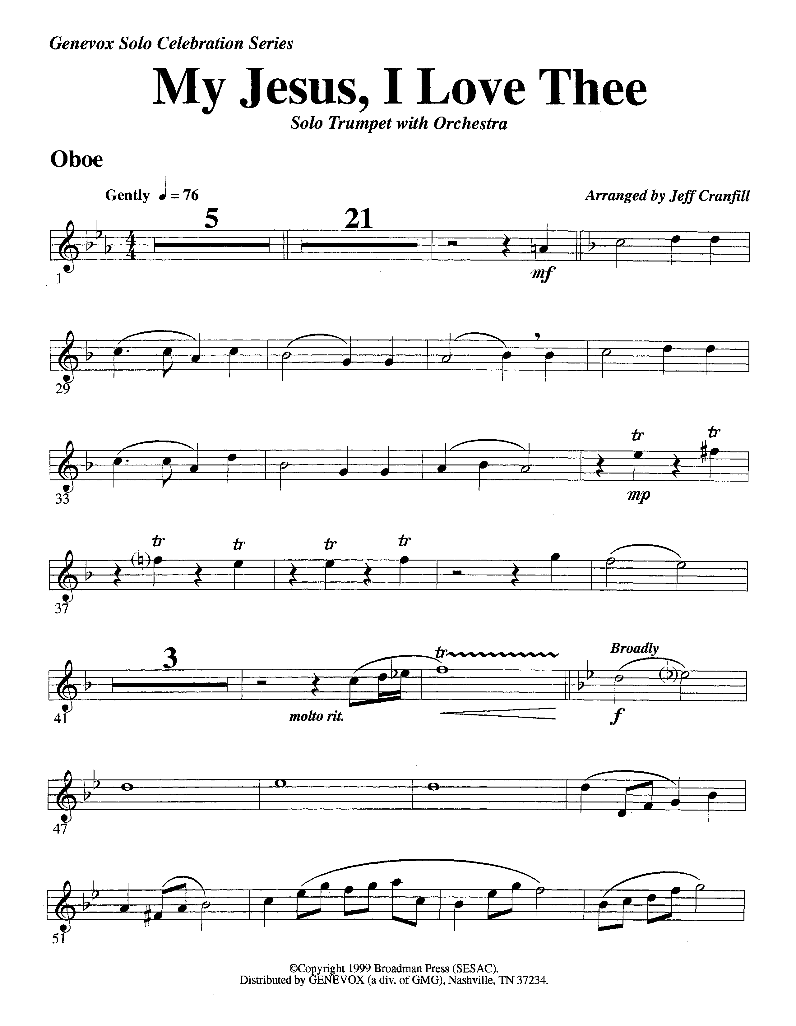 My Jesus I Love Thee (with Solo Trumpet) (Instrumental) Oboe (Lifeway Worship / Arr. Jeff Cranfill)