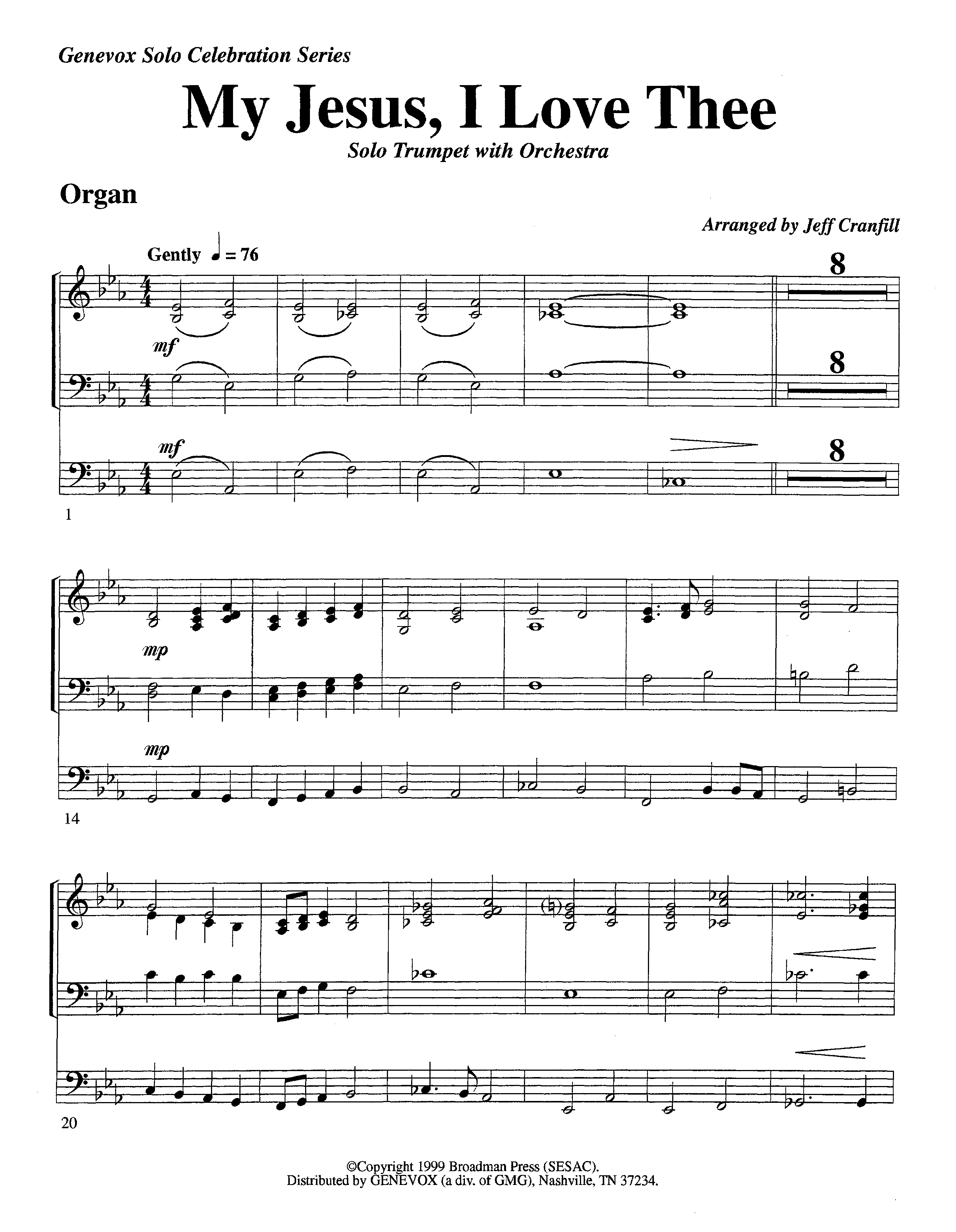 My Jesus I Love Thee (with Solo Trumpet) (Instrumental) Organ (Lifeway Worship / Arr. Jeff Cranfill)