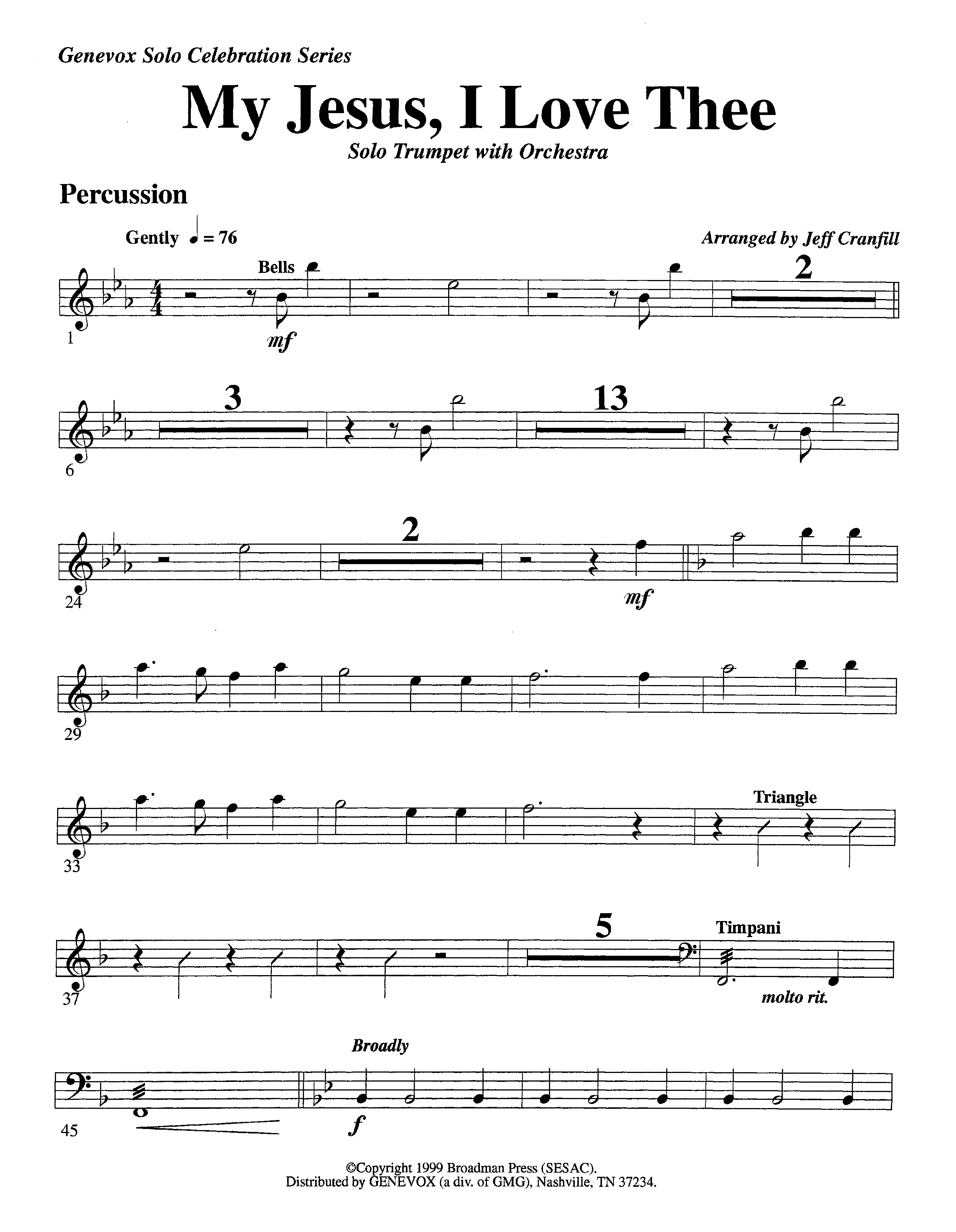 My Jesus I Love Thee (with Solo Trumpet) (Instrumental) Percussion (Lifeway Worship / Arr. Jeff Cranfill)