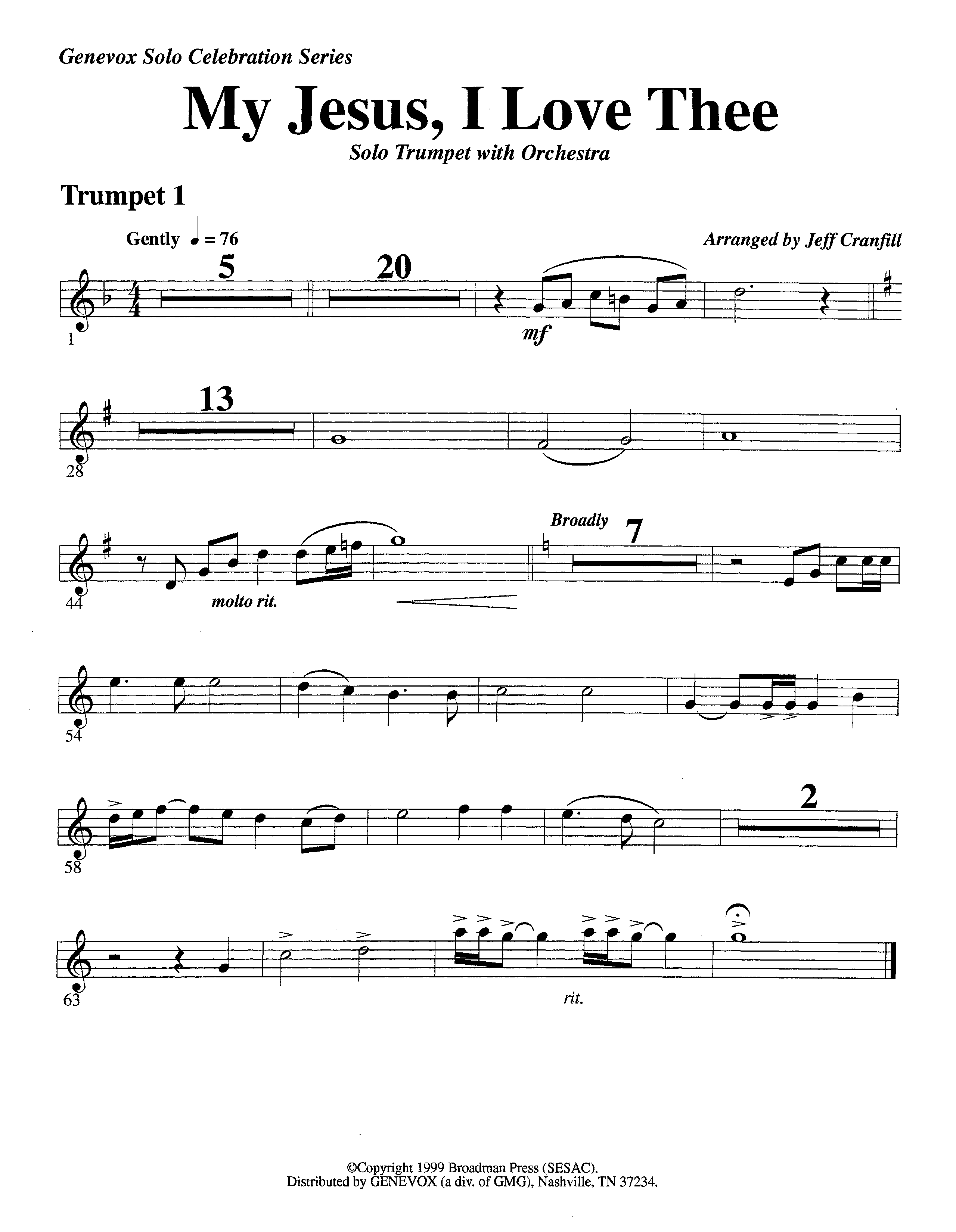 My Jesus I Love Thee (with Solo Trumpet) (Instrumental) Trumpet 1 (Lifeway Worship / Arr. Jeff Cranfill)