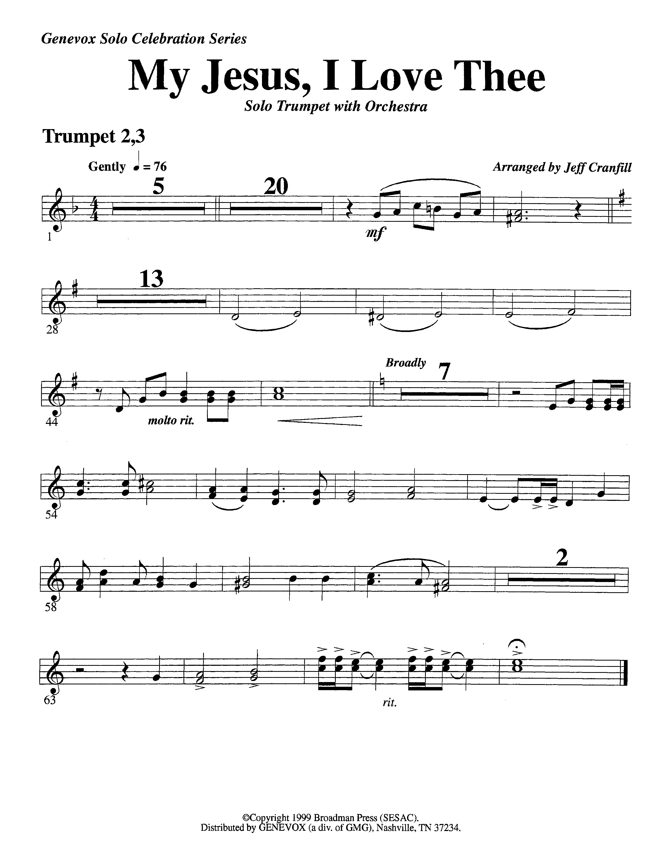 My Jesus I Love Thee&nbsp;(with Solo&nbsp;Trumpet) (Instrumental) Trumpet 2/3 (Lifeway Worship / Arr. Jeff Cranfill)
