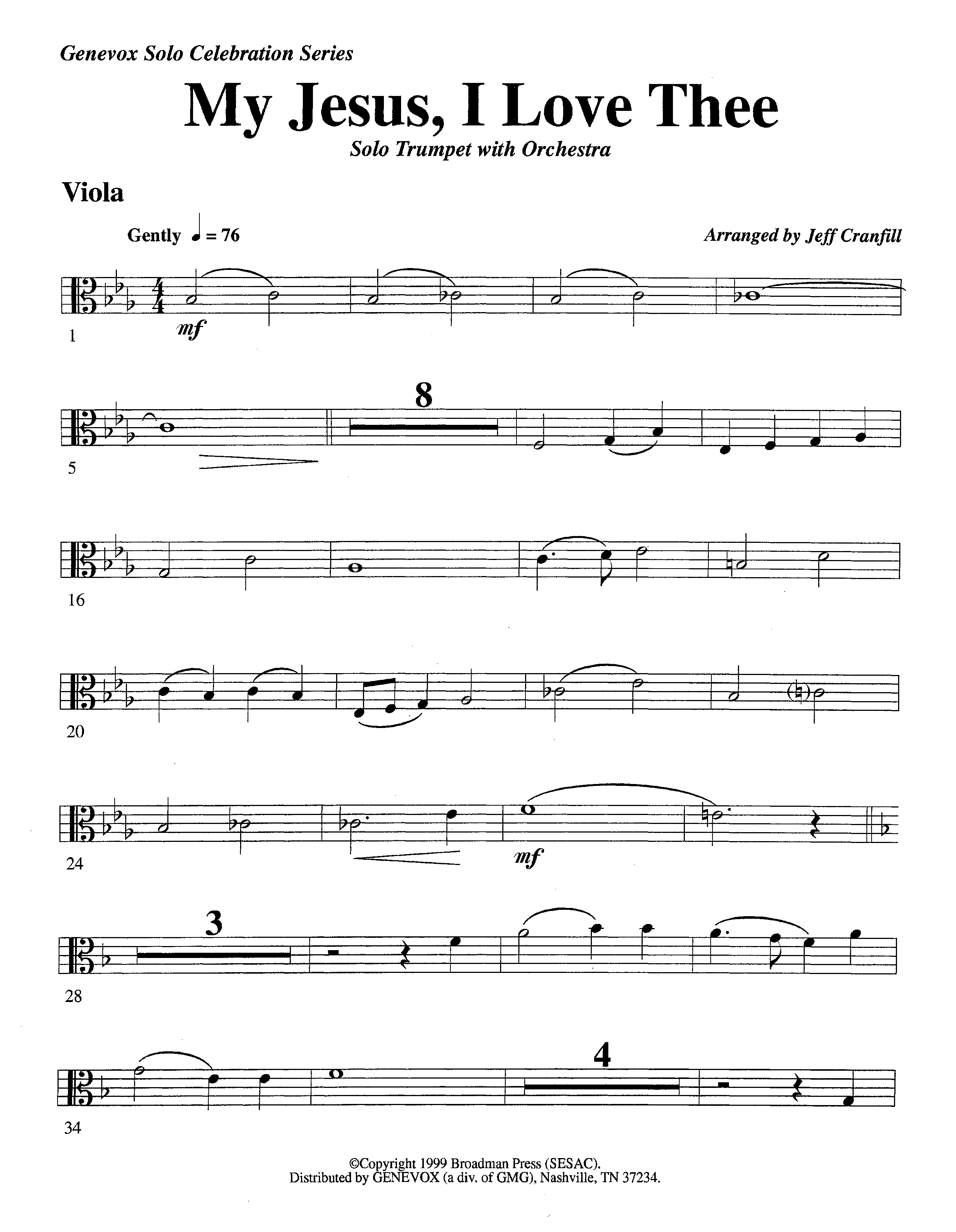 My Jesus I Love Thee (with Solo Trumpet) (Instrumental) Viola (Lifeway Worship / Arr. Jeff Cranfill)