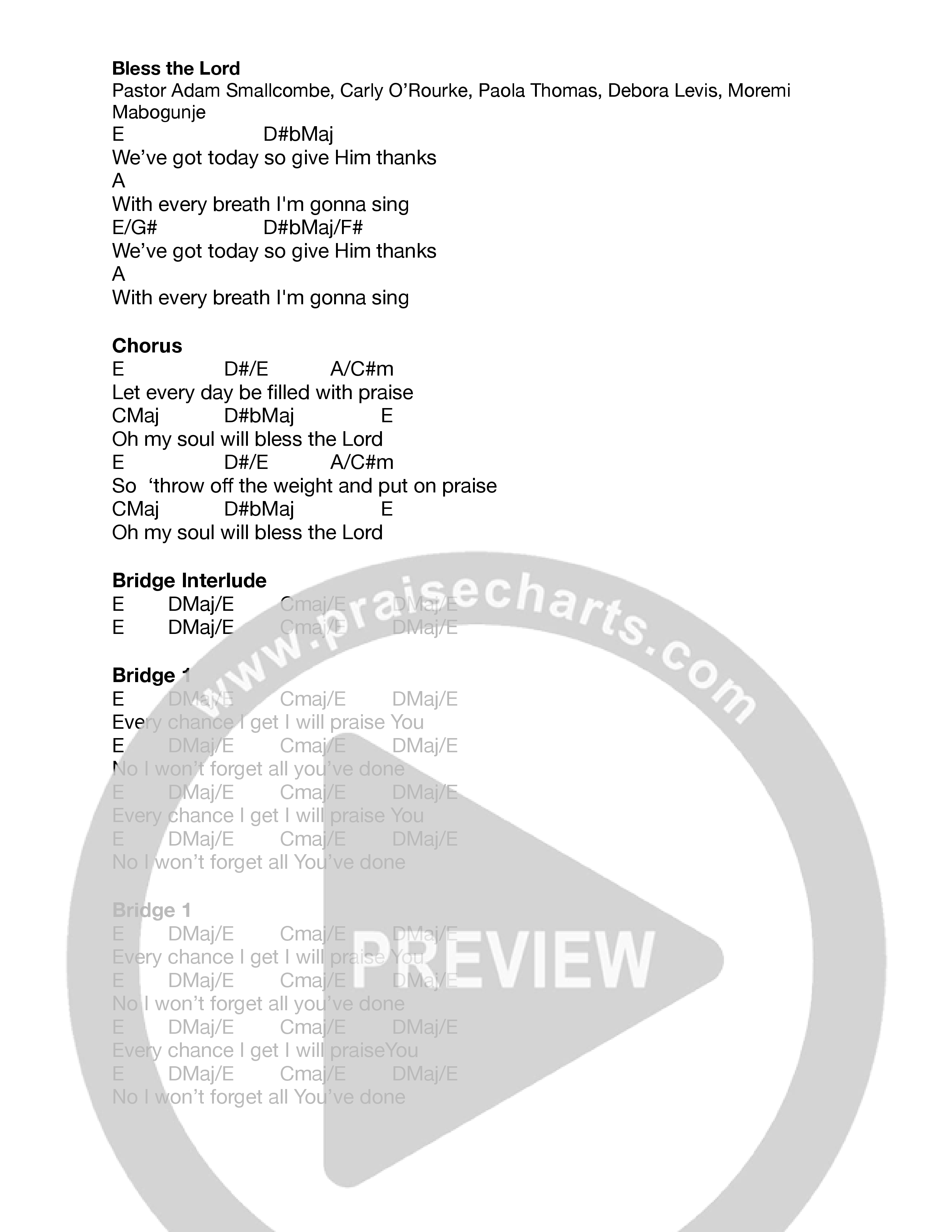 Bless The Lord Chord Chart (Vive Worship)