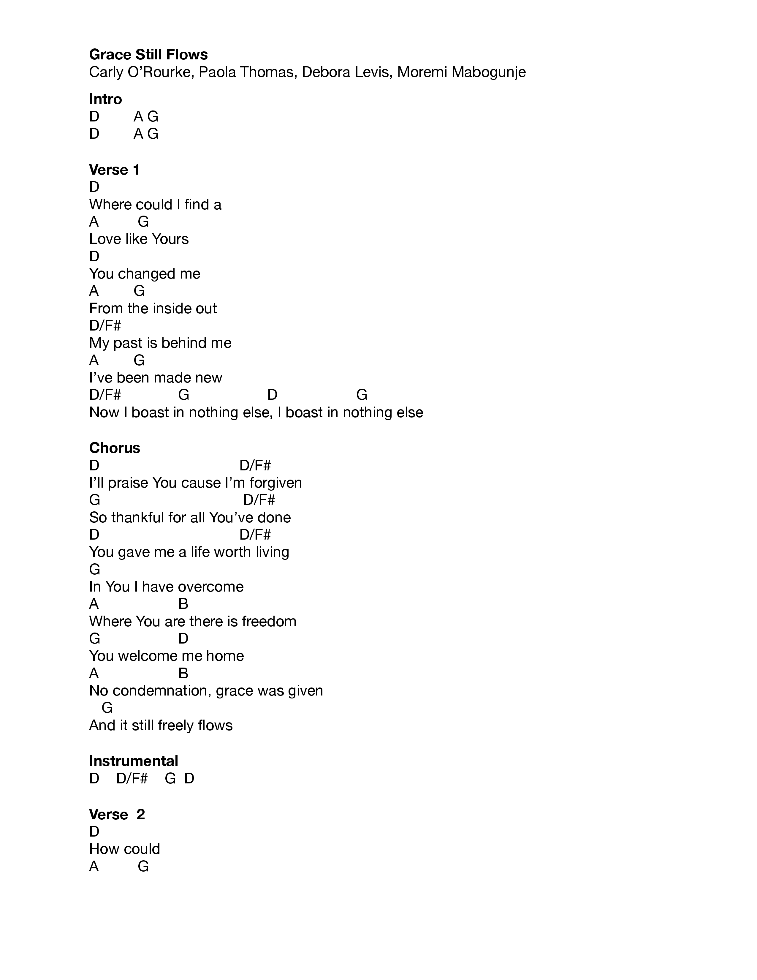 Grace Still Flows (Live) Chord Chart (Vive Worship)