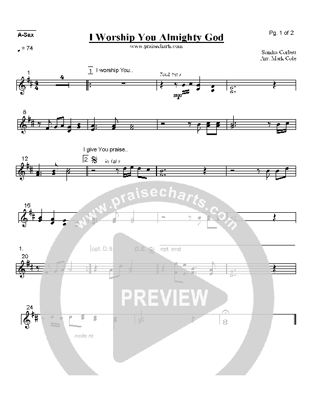 I Worship You Almighty God Alto Sax (Alleluia Worship Band)