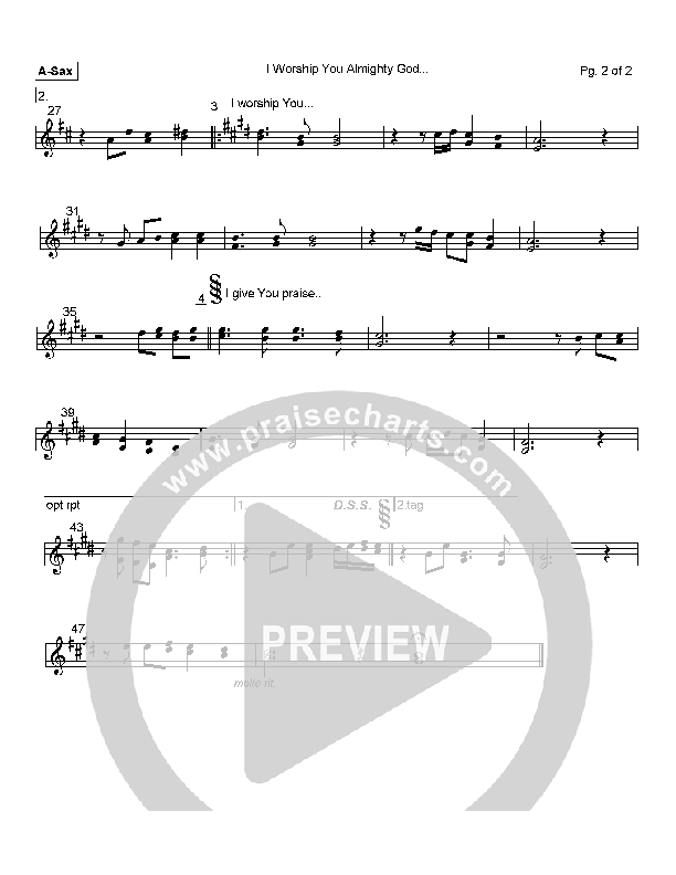 I Worship You Almighty God Alto Sax (Alleluia Worship Band)