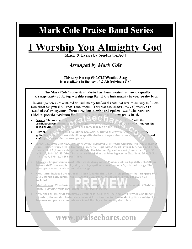 I Worship You Almighty God Cover Sheet (Alleluia Worship Band)