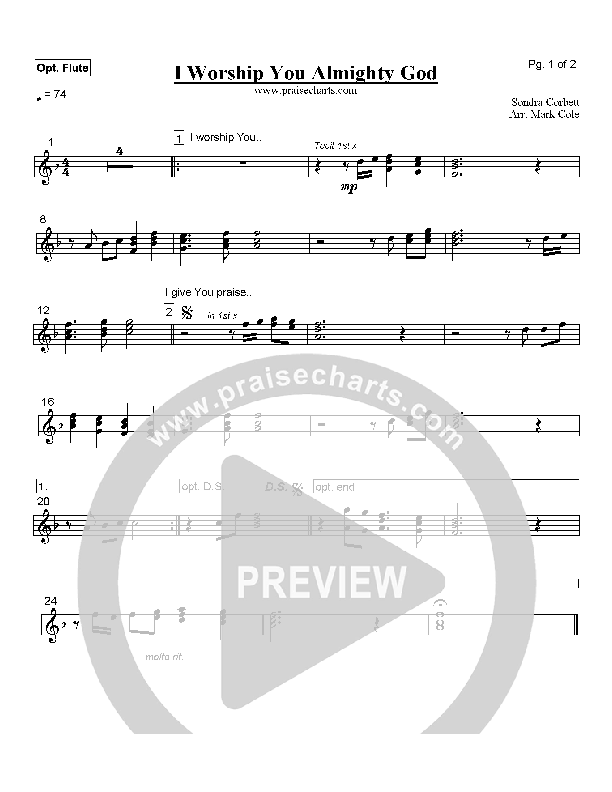 I Worship You Almighty God Flute (Alleluia Worship Band)