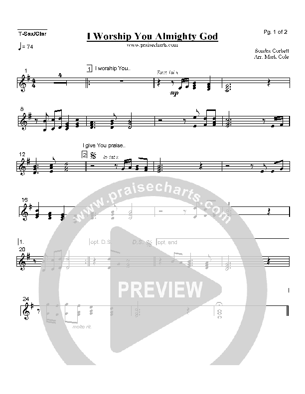 I Worship You Almighty God Tenor Sax/Clarinet (Alleluia Worship Band)