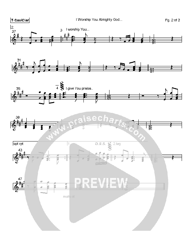 I Worship You Almighty God Tenor Sax/Clarinet (Alleluia Worship Band)