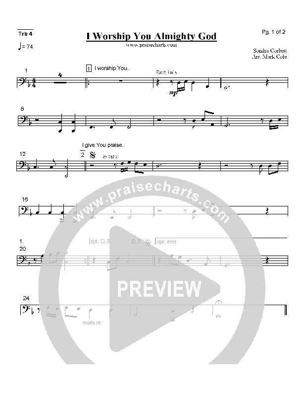 I Worship You Almighty God Trombone 4 (Alleluia Worship Band)