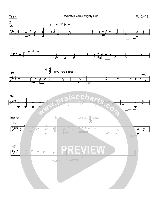 I Worship You Almighty God Trombone 4 (Alleluia Worship Band)