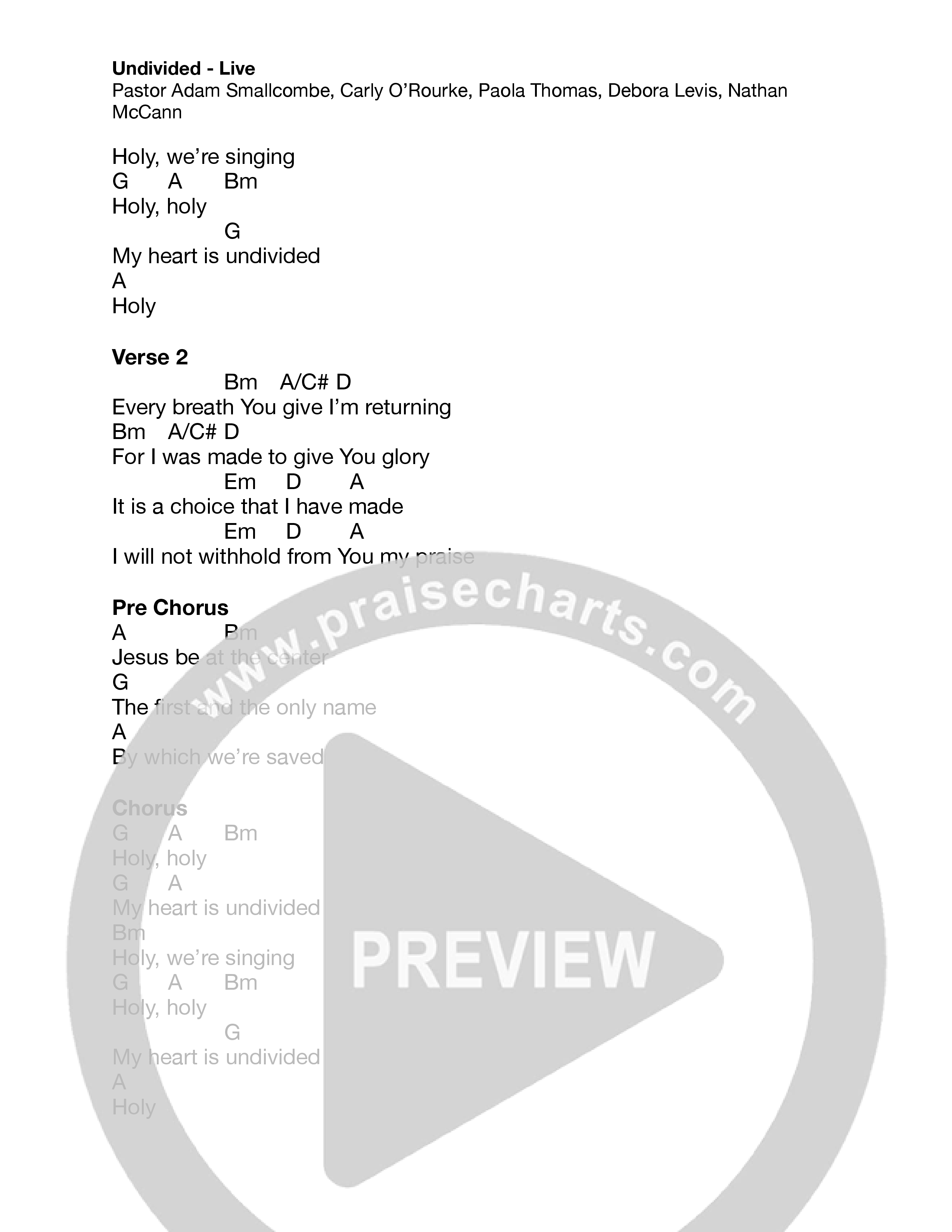 Undivided (Live) Chord Chart (Vive Worship)