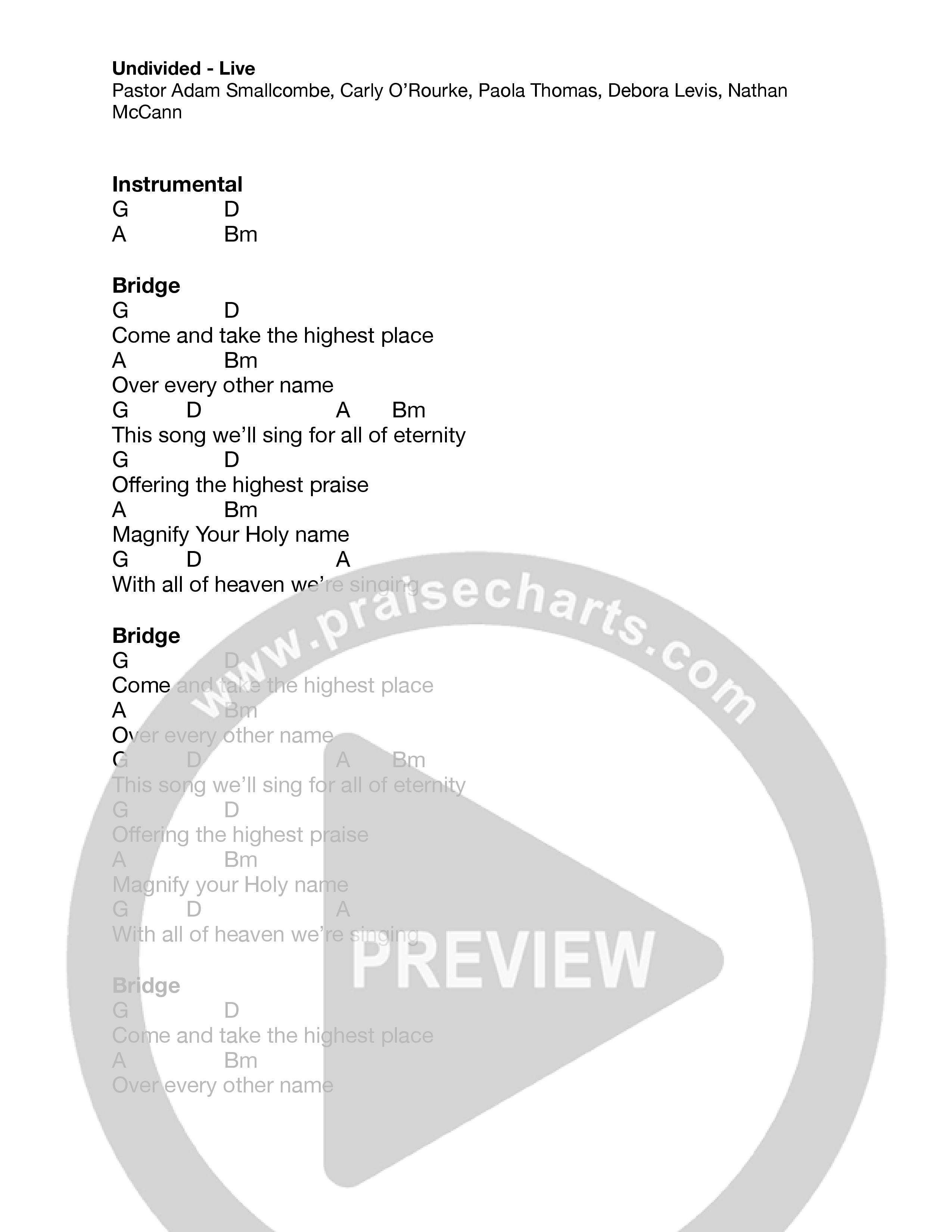 Undivided (Live) Chord Chart (Vive Worship)