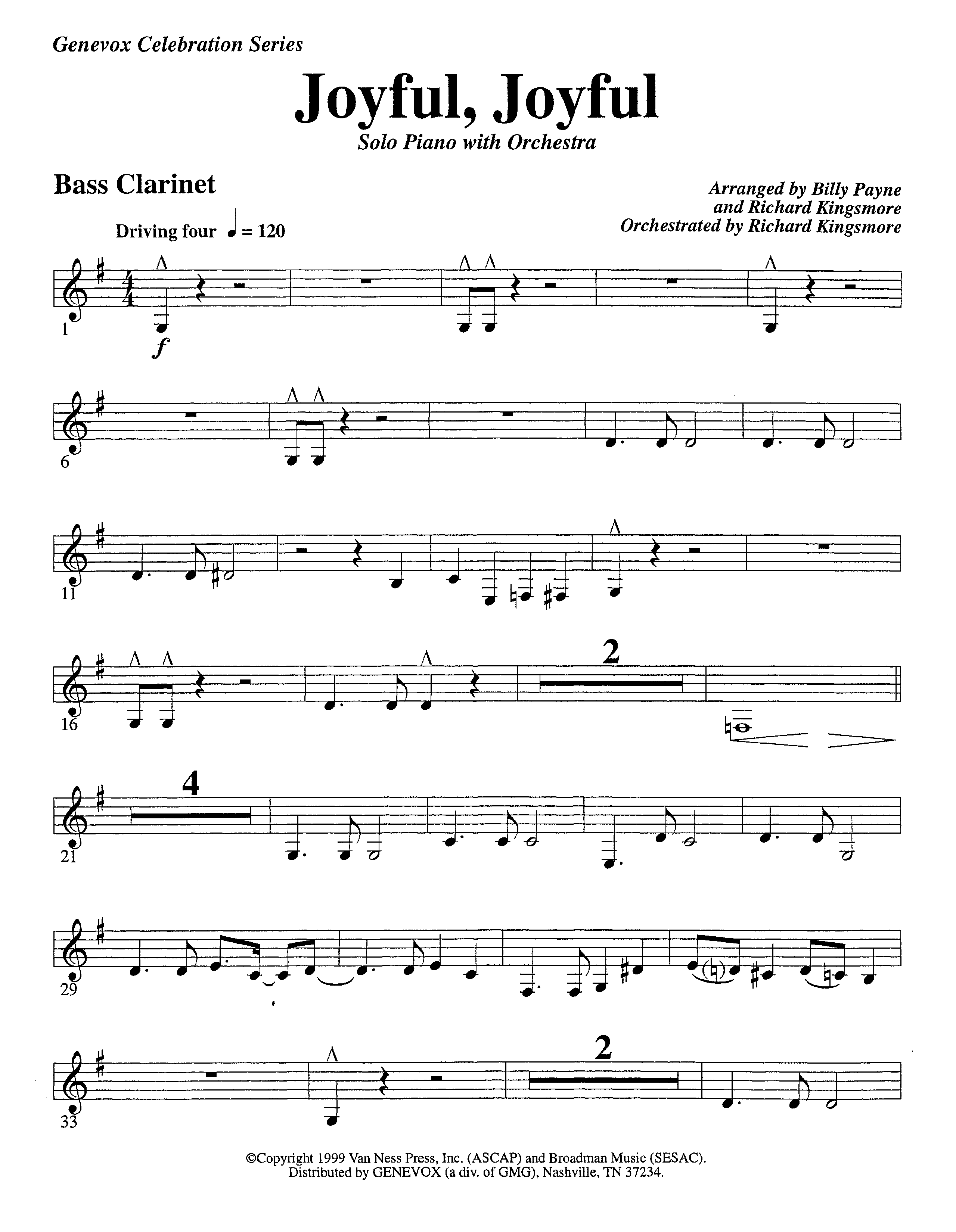 Joyful Joyful We Adore Thee (with Solo Piano) (Instrumental) Bass Clarinet (Lifeway Worship / Arr. Billy Payne / Arr. Richard Kingsmore / Orch. Richard Kingsmore)