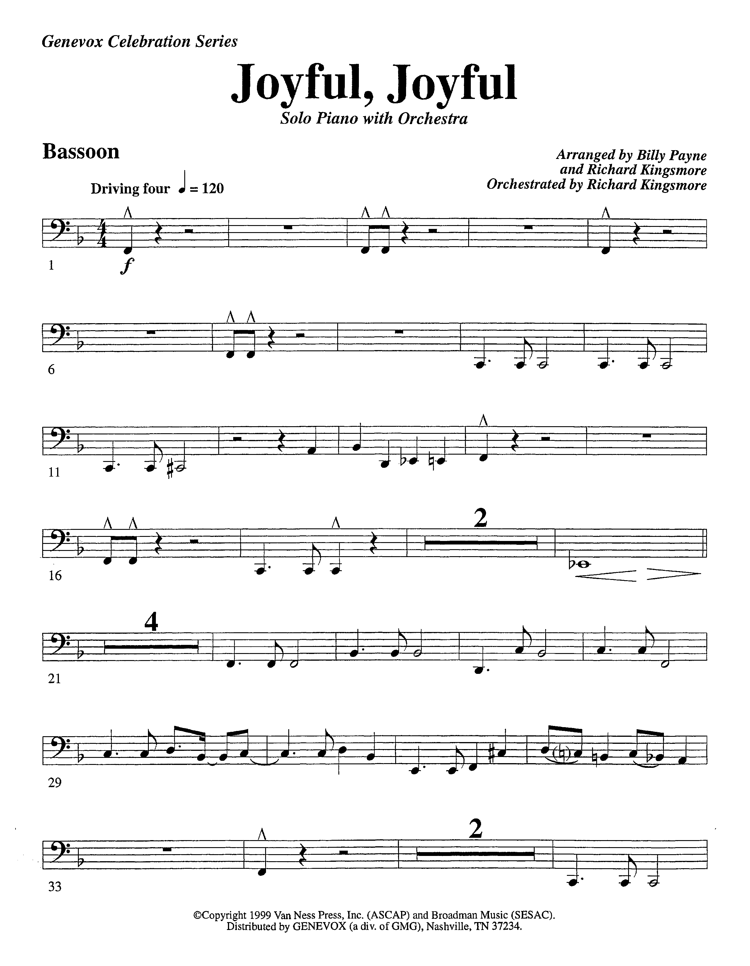 Joyful Joyful We Adore Thee (with Solo Piano) (Instrumental) Bassoon (Lifeway Worship / Arr. Billy Payne / Arr. Richard Kingsmore / Orch. Richard Kingsmore)