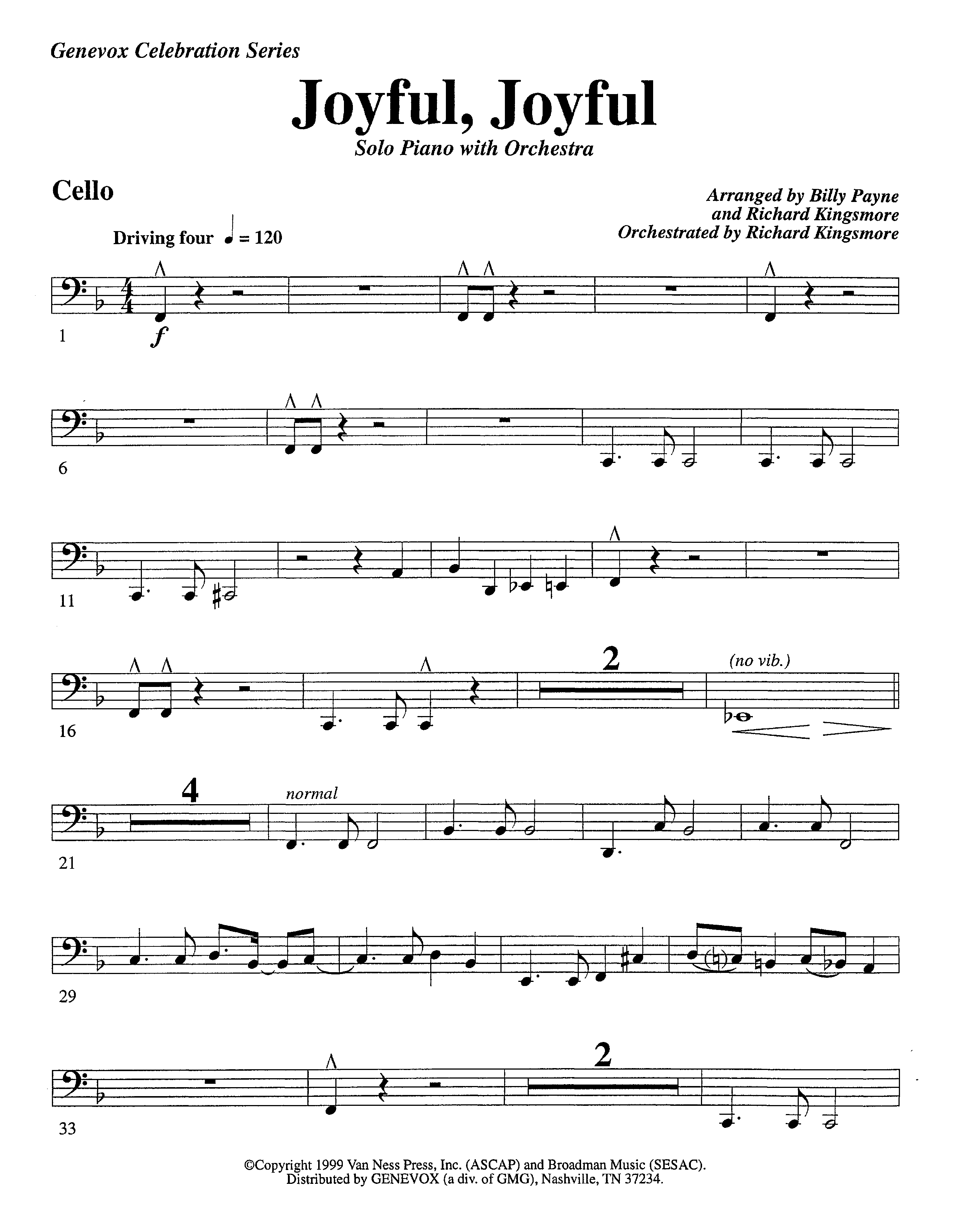 Joyful Joyful We Adore Thee (with Solo Piano) (Instrumental) Cello (Lifeway Worship / Arr. Billy Payne / Arr. Richard Kingsmore / Orch. Richard Kingsmore)