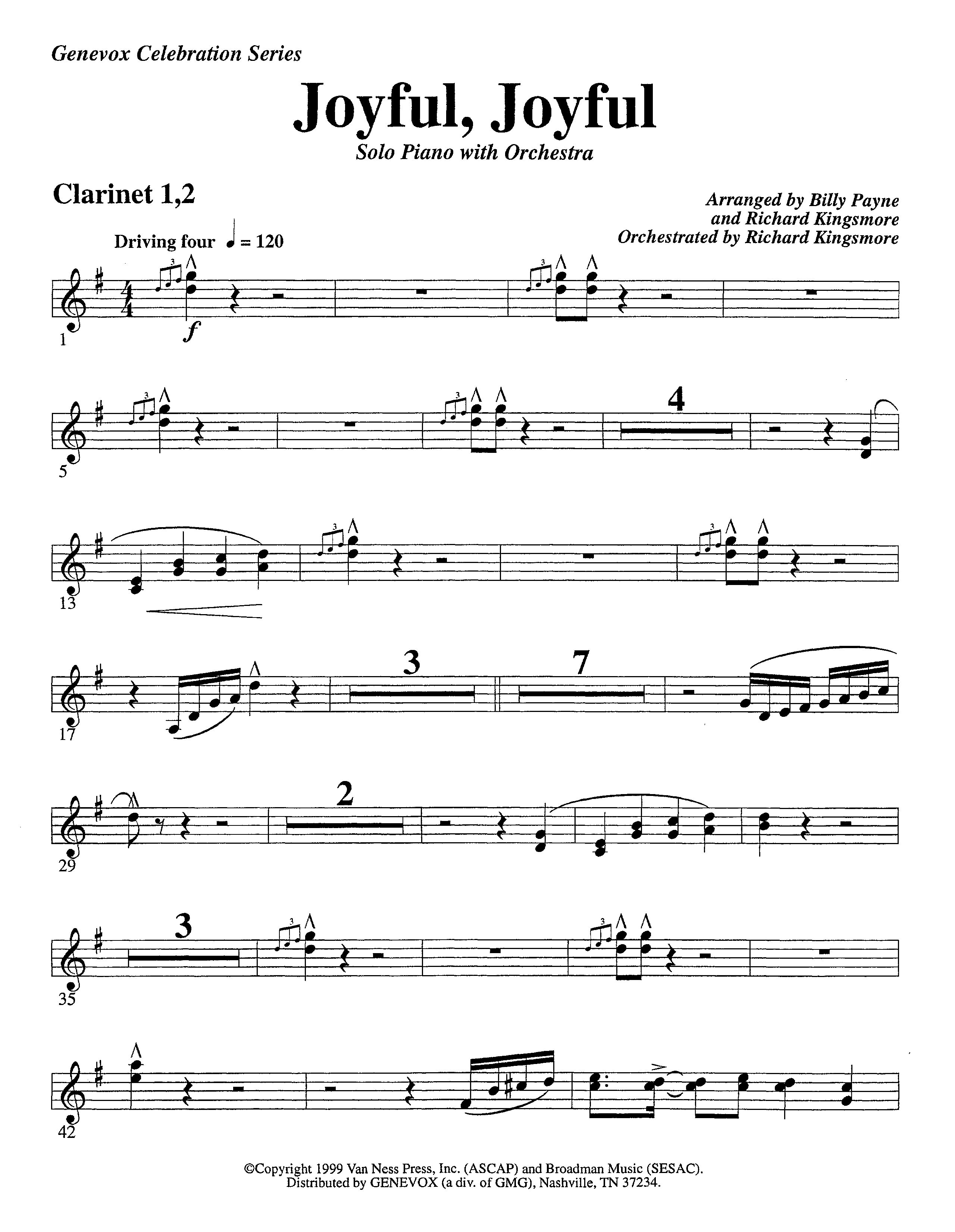 Joyful Joyful We Adore Thee&nbsp;(with Solo&nbsp;Piano) (Instrumental) Clarinet 1/2 (Lifeway Worship / Arr. Billy Payne / Arr. Richard Kingsmore / Orch. Richard Kingsmore)