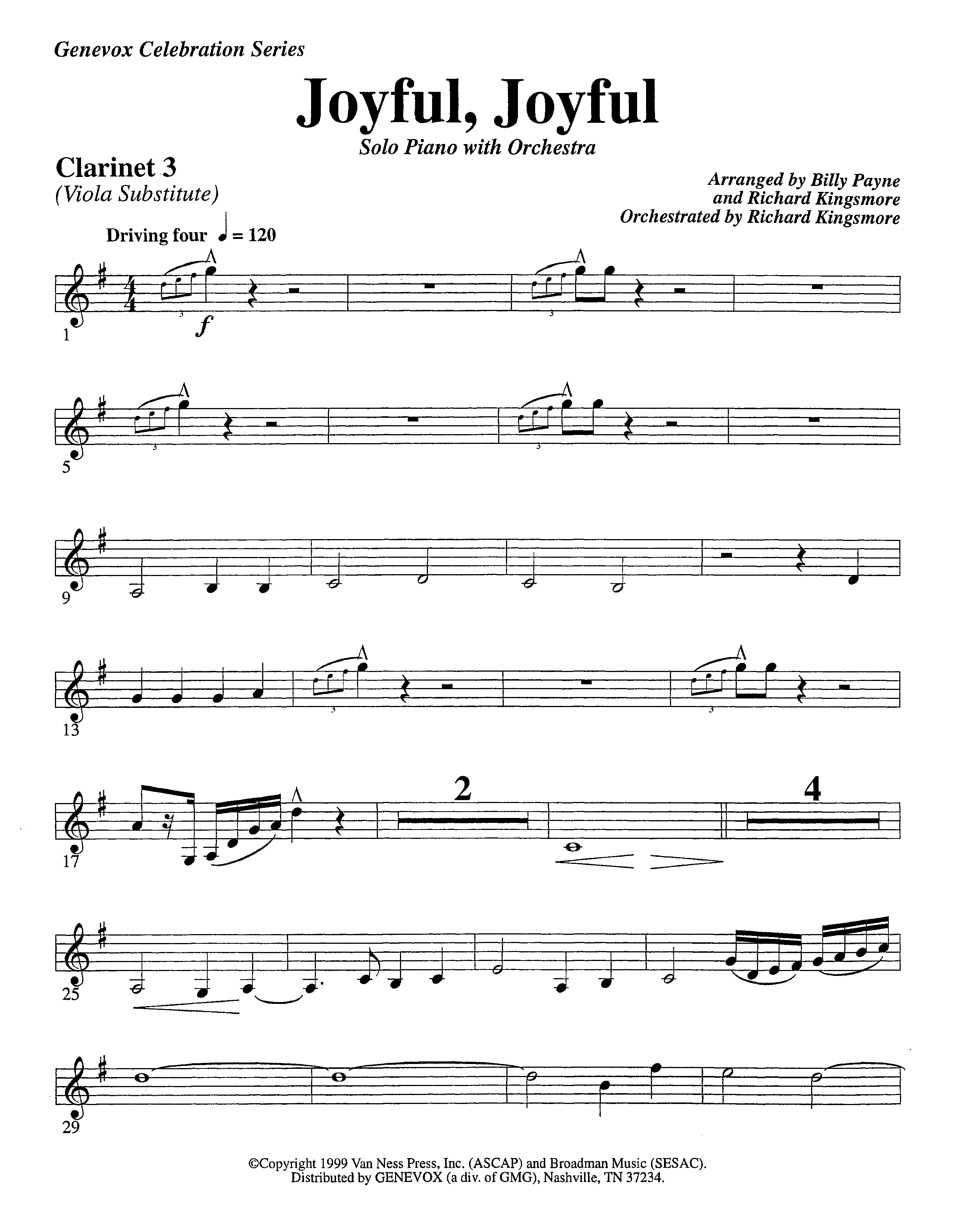 Joyful Joyful We Adore Thee&nbsp;(with Solo&nbsp;Piano) (Instrumental) Clarinet 3 (Lifeway Worship / Arr. Billy Payne / Arr. Richard Kingsmore / Orch. Richard Kingsmore)