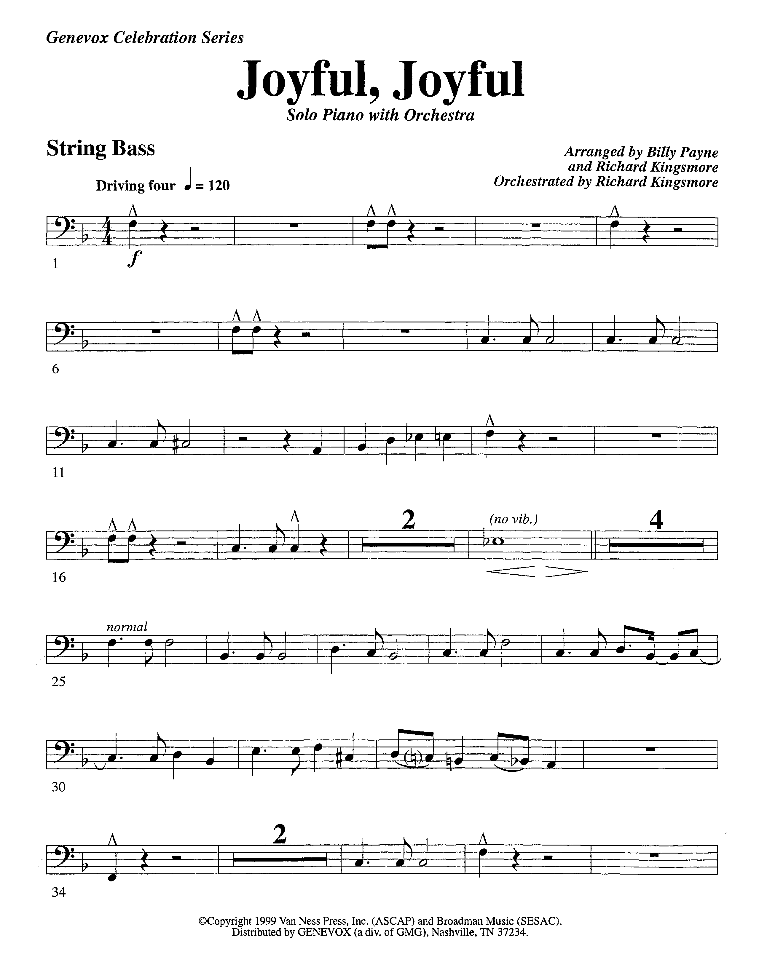 Joyful Joyful We Adore Thee (with Solo Piano) (Instrumental) Double Bass (Lifeway Worship / Arr. Billy Payne / Arr. Richard Kingsmore / Orch. Richard Kingsmore)