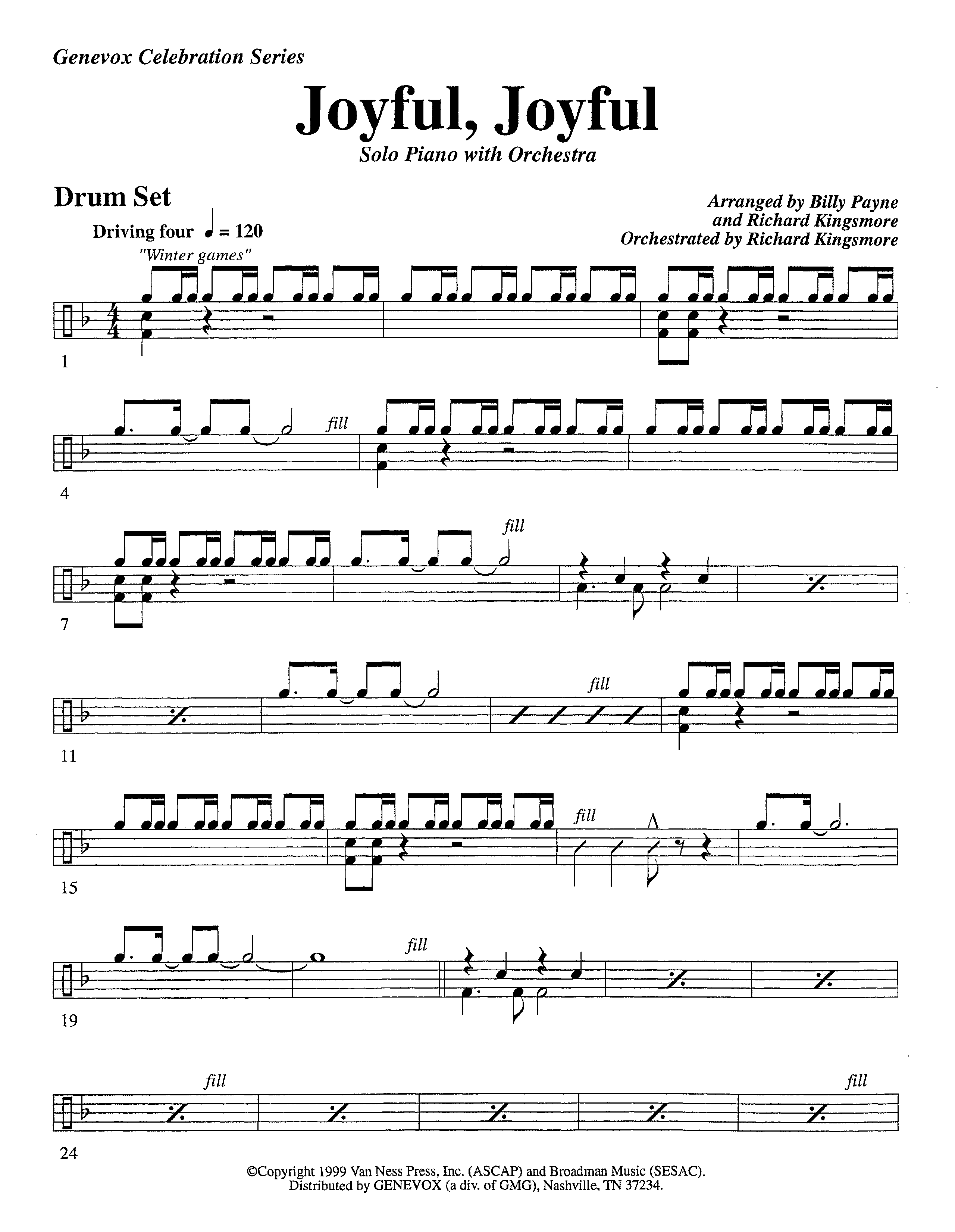 Joyful Joyful We Adore Thee&nbsp;(with Solo&nbsp;Piano) (Instrumental) Drum Set (Lifeway Worship / Arr. Billy Payne / Arr. Richard Kingsmore / Orch. Richard Kingsmore)