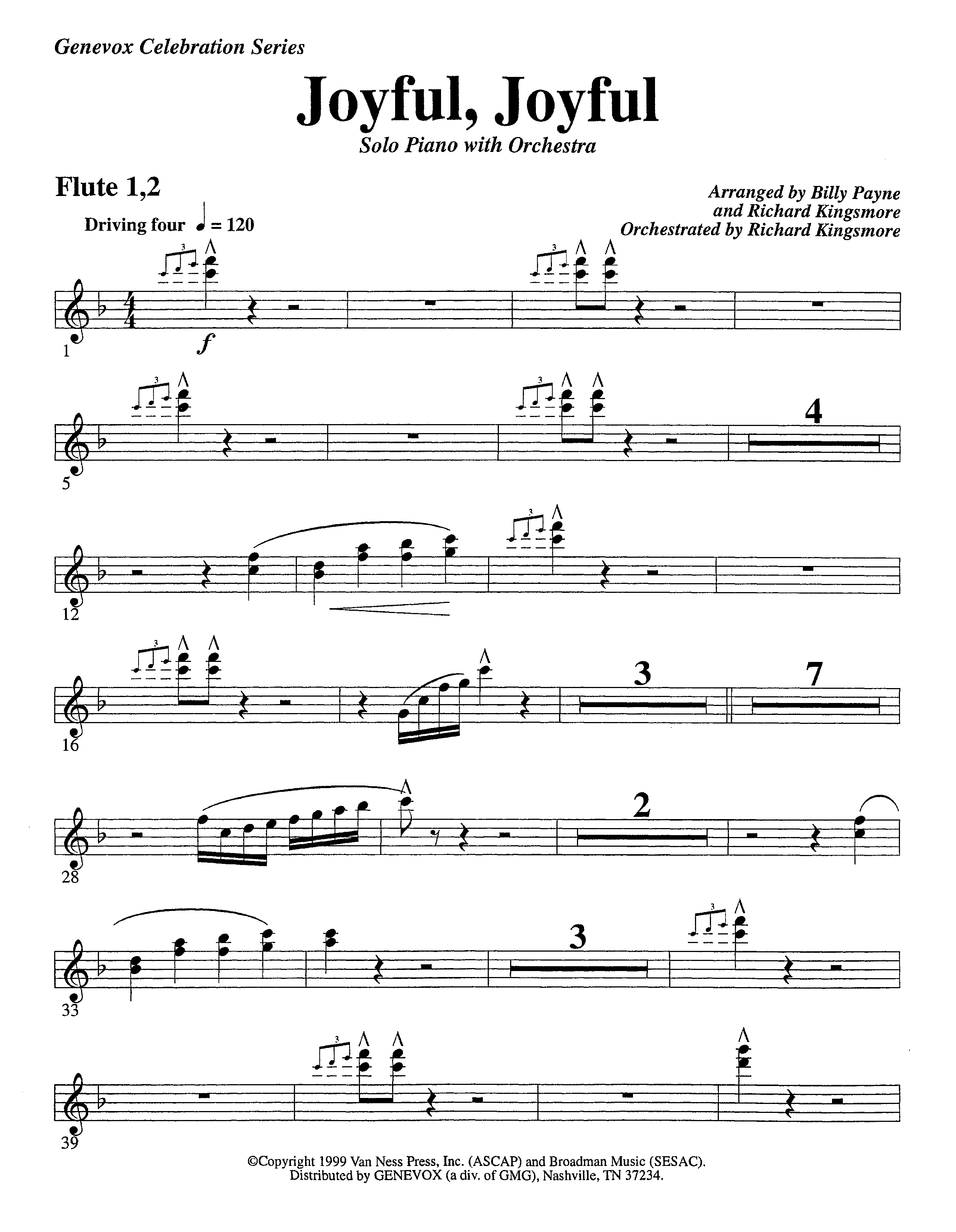 Joyful Joyful We Adore Thee (with Solo Piano) (Instrumental) Flute 1/2 (Lifeway Worship / Arr. Billy Payne / Arr. Richard Kingsmore / Orch. Richard Kingsmore)
