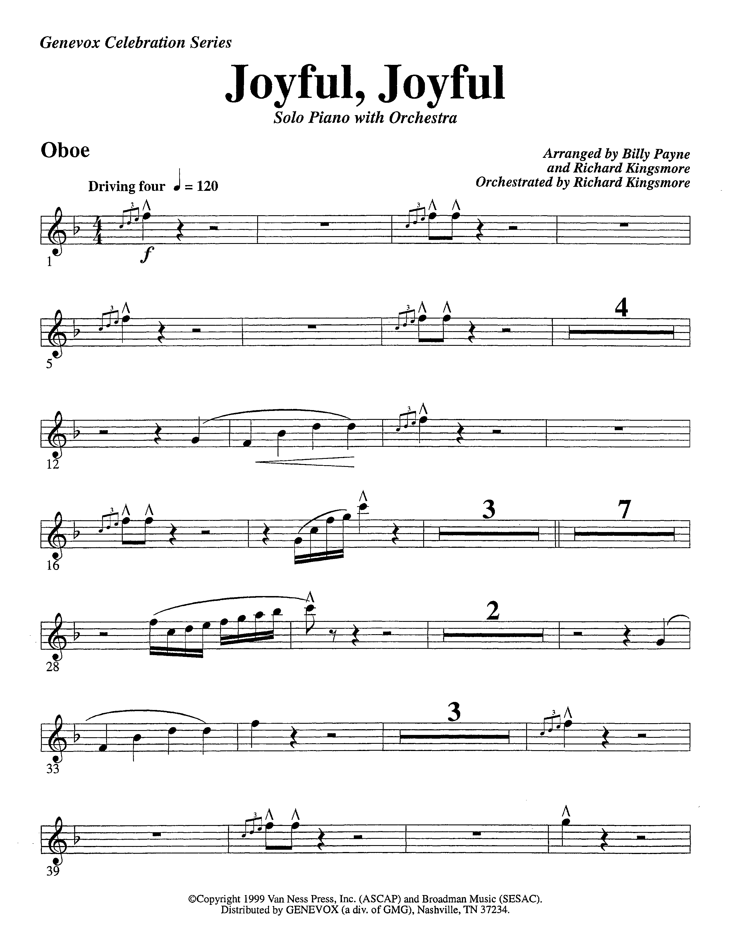Joyful Joyful We Adore Thee&nbsp;(with Solo&nbsp;Piano) (Instrumental) Oboe (Lifeway Worship / Arr. Billy Payne / Arr. Richard Kingsmore / Orch. Richard Kingsmore)
