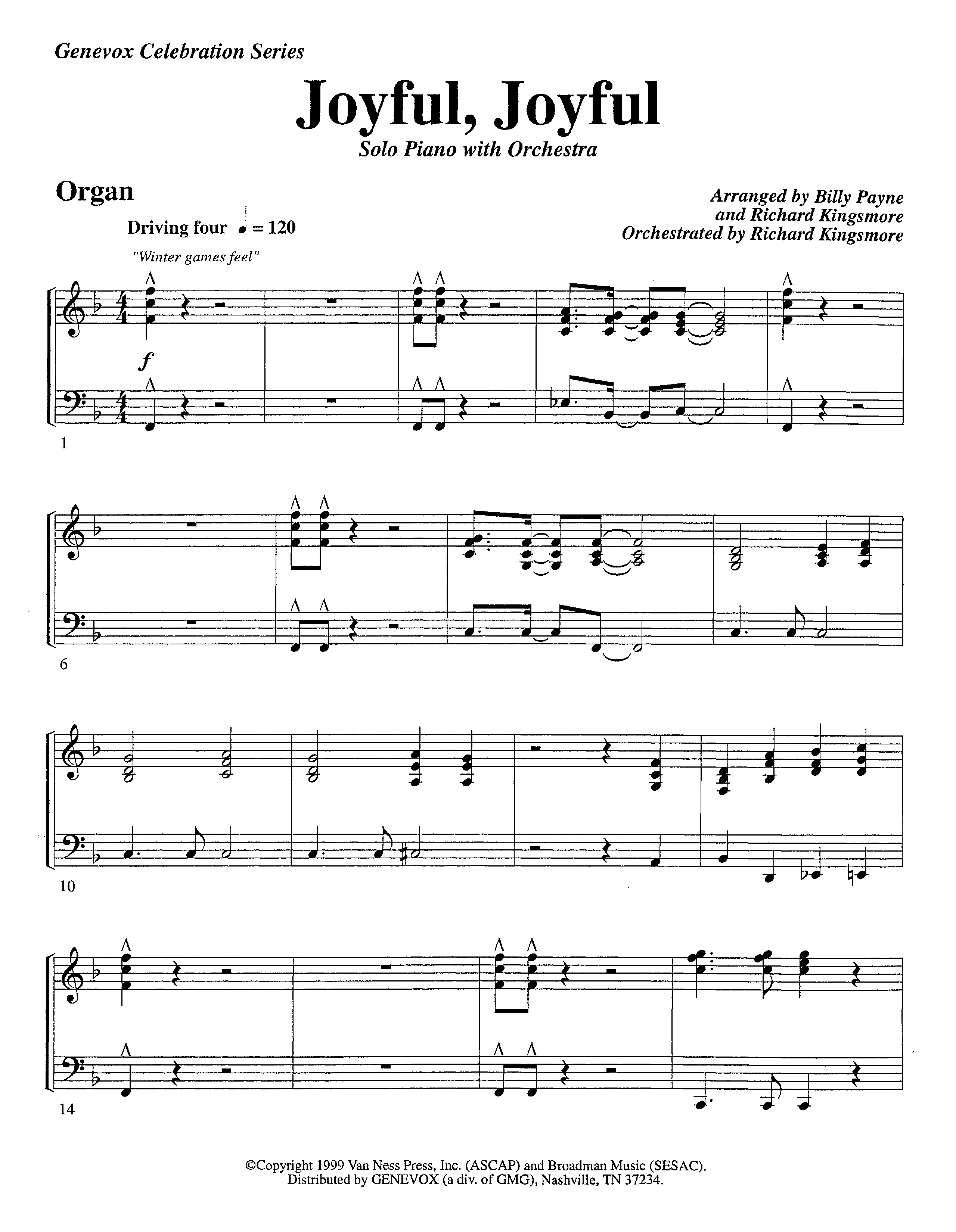 Joyful Joyful We Adore Thee (with Solo Piano) (Instrumental) Organ (Lifeway Worship / Arr. Billy Payne / Arr. Richard Kingsmore / Orch. Richard Kingsmore)
