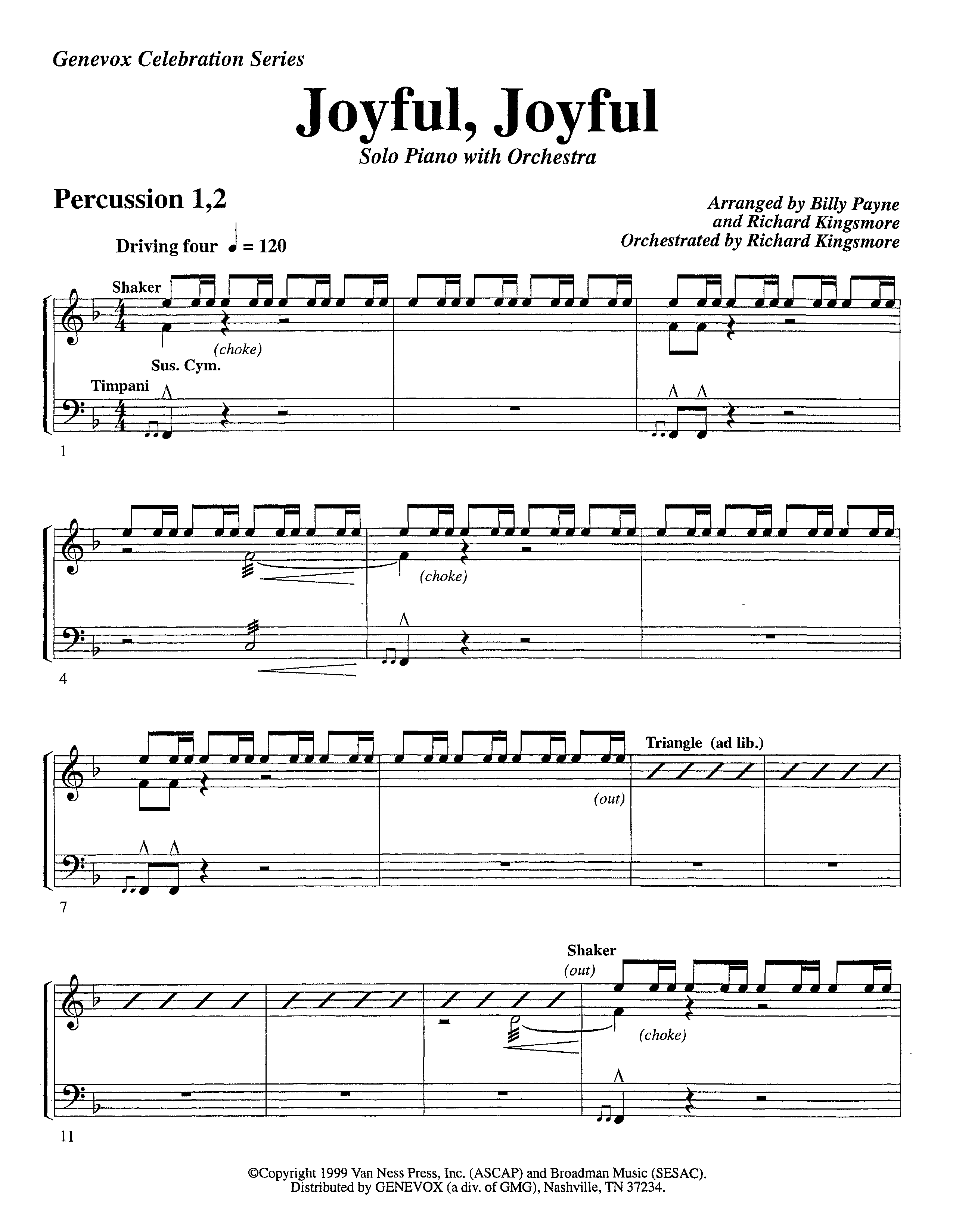 Joyful Joyful We Adore Thee (with Solo Piano) (Instrumental) Percussion 1/2 (Lifeway Worship / Arr. Billy Payne / Arr. Richard Kingsmore / Orch. Richard Kingsmore)