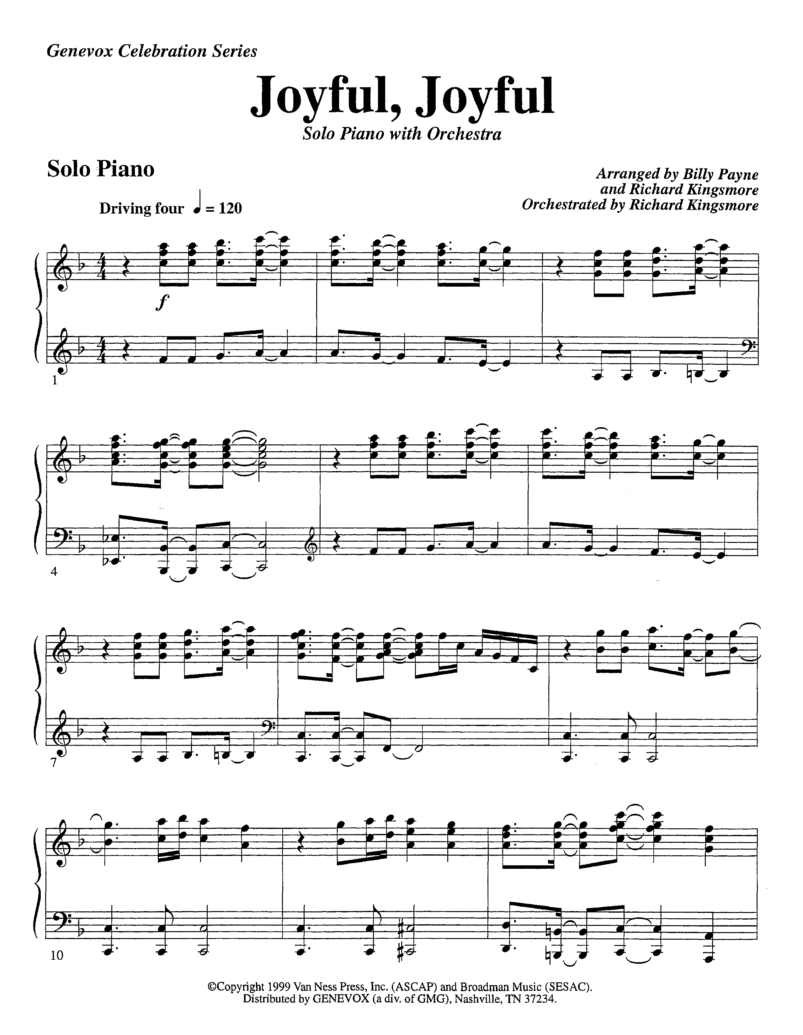 Joyful Joyful We Adore Thee (with Solo Piano) (Instrumental) Piano Sheet (Lifeway Worship / Arr. Billy Payne / Arr. Richard Kingsmore / Orch. Richard Kingsmore)