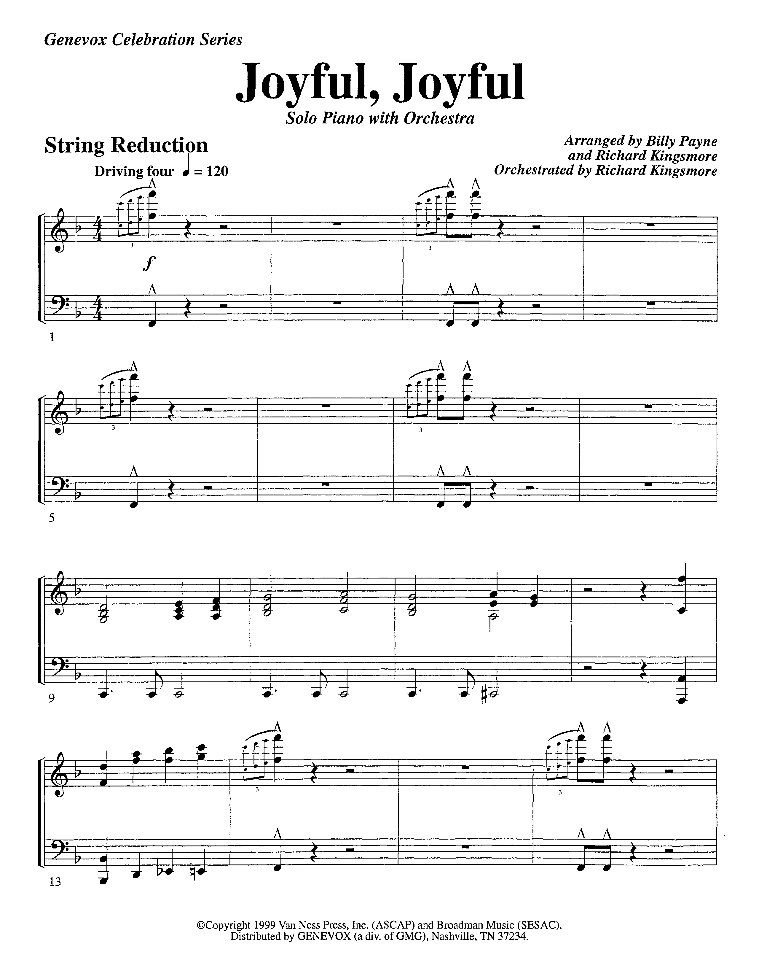 Joyful Joyful We Adore Thee&nbsp;(with Solo&nbsp;Piano) (Instrumental) String Reduction (Lifeway Worship / Arr. Billy Payne / Arr. Richard Kingsmore / Orch. Richard Kingsmore)