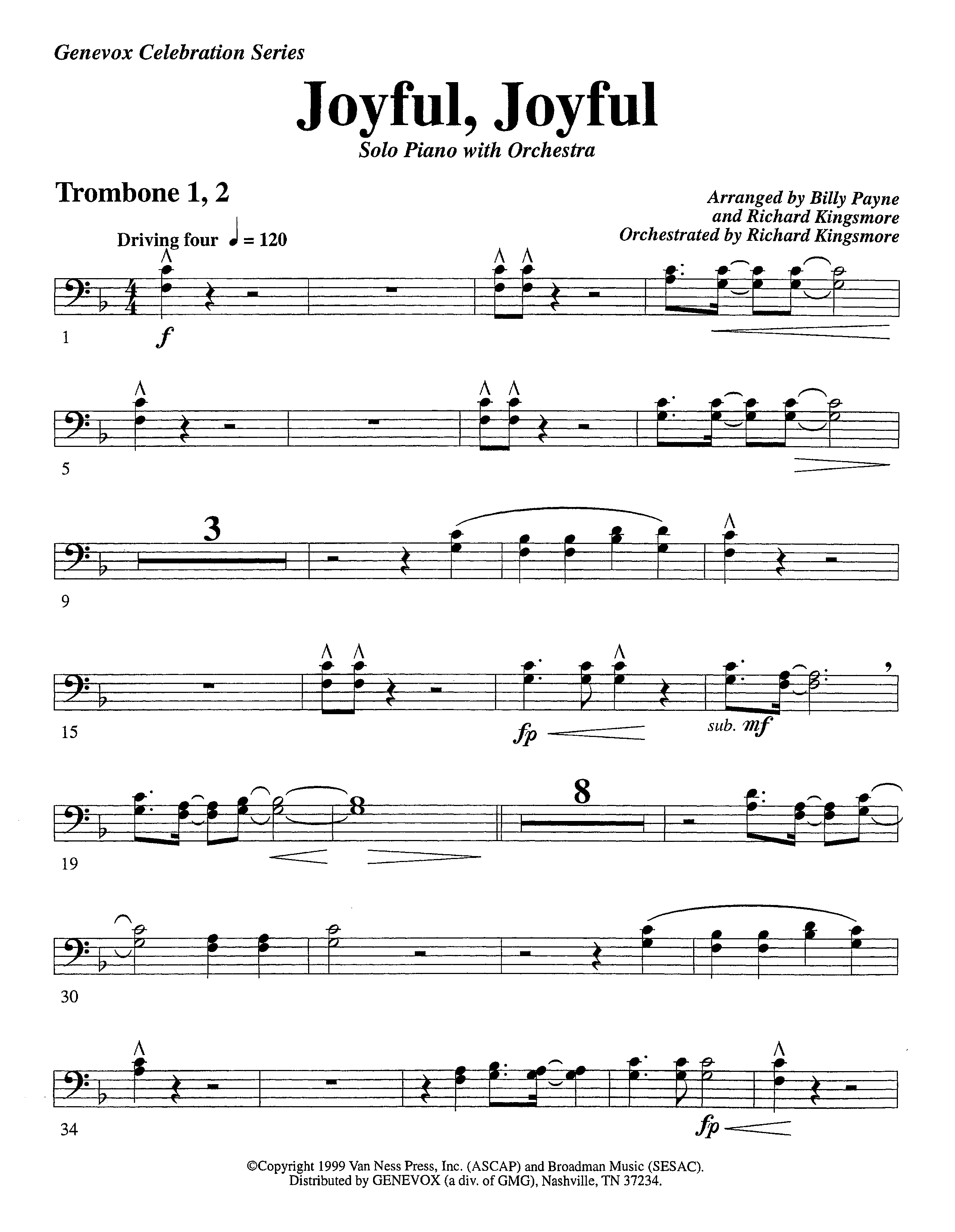 Joyful Joyful We Adore Thee&nbsp;(with Solo&nbsp;Piano) (Instrumental) Trombone 1/2 (Lifeway Worship / Arr. Billy Payne / Arr. Richard Kingsmore / Orch. Richard Kingsmore)