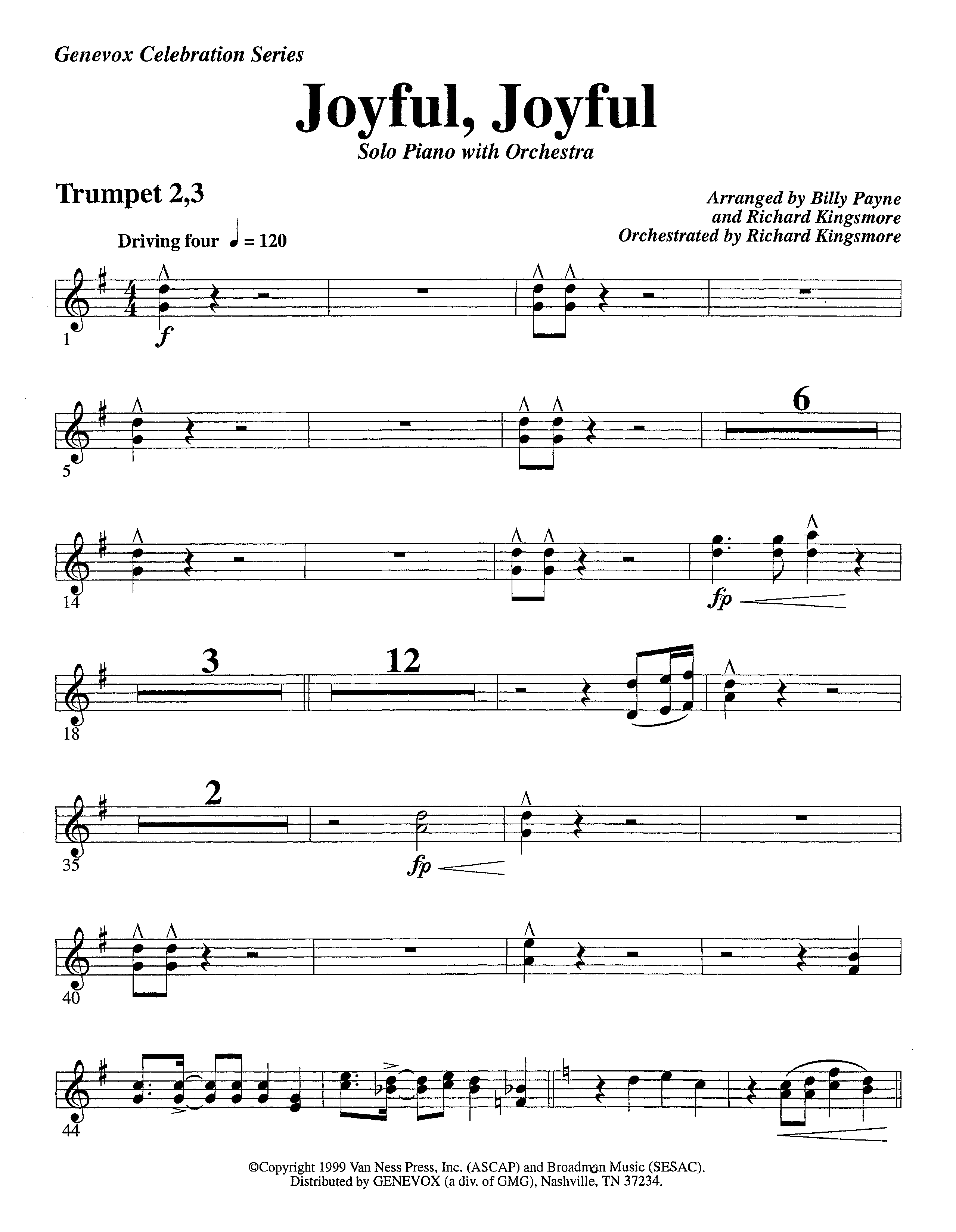 Joyful Joyful We Adore Thee (with Solo Piano) (Instrumental) Trumpet 2/3 (Lifeway Worship / Arr. Billy Payne / Arr. Richard Kingsmore / Orch. Richard Kingsmore)