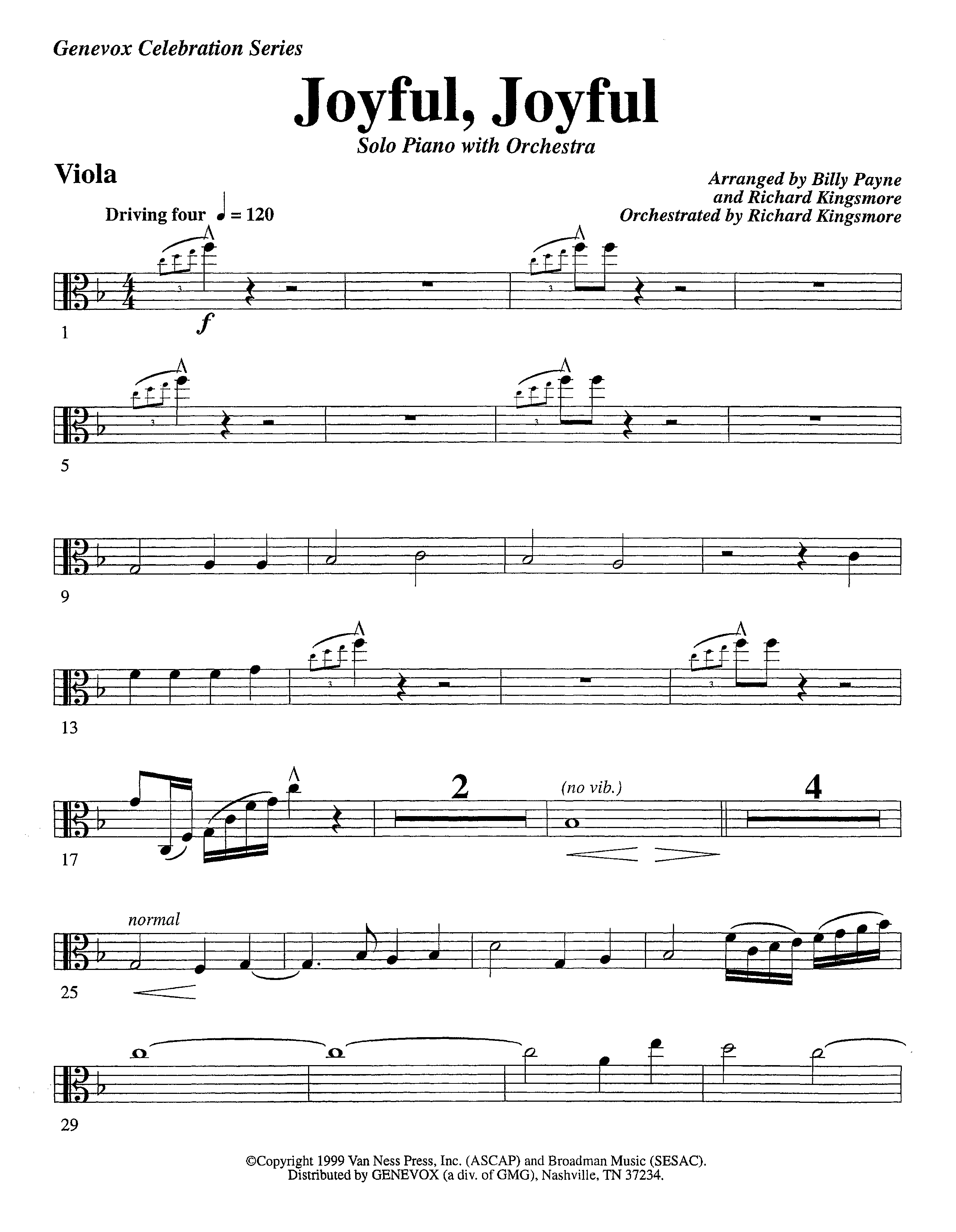 Joyful Joyful We Adore Thee (with Solo Piano) (Instrumental) Viola (Lifeway Worship / Arr. Billy Payne / Arr. Richard Kingsmore / Orch. Richard Kingsmore)