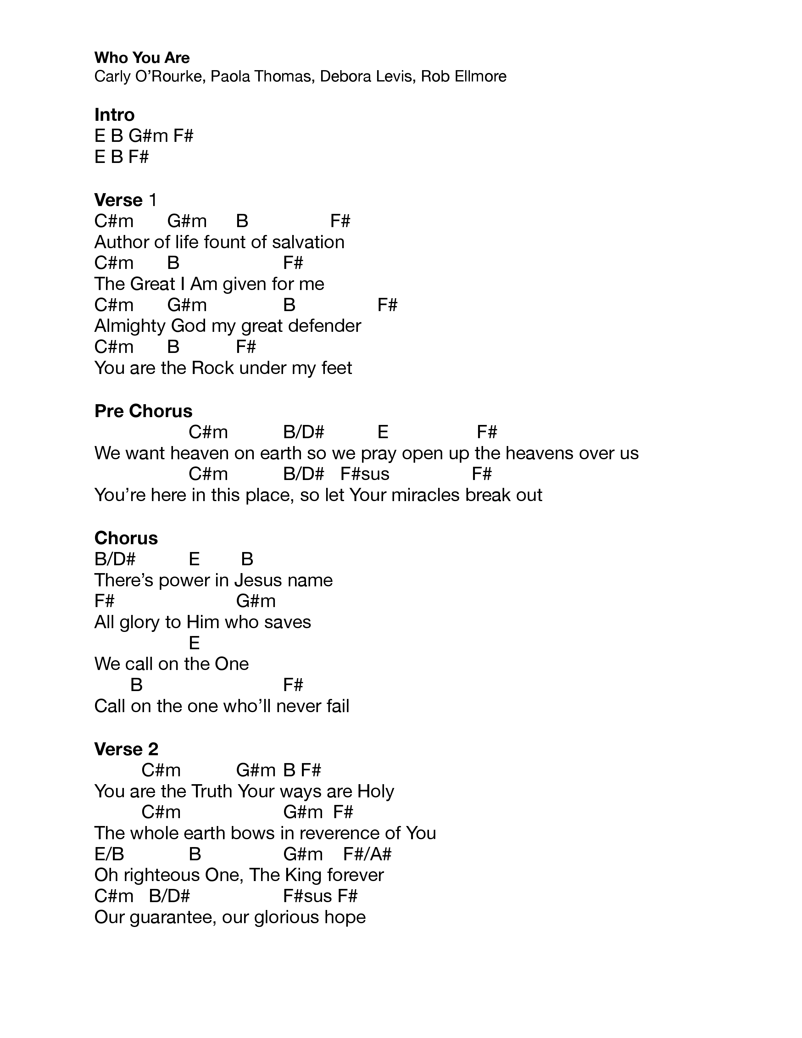 Who You Are (Live) Chord Chart (Vive Worship)