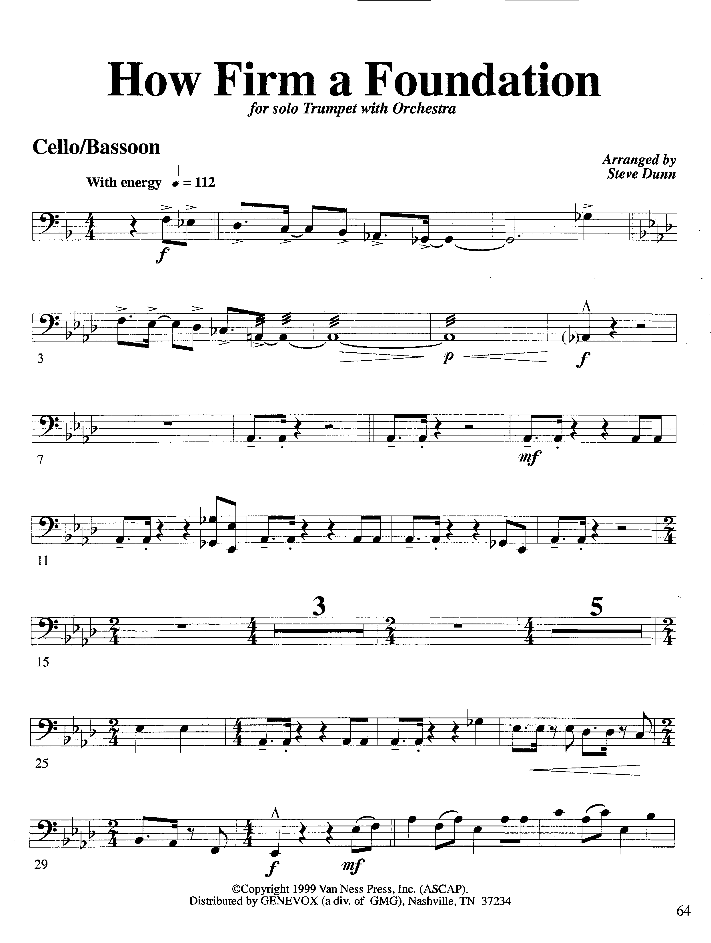How Firm a Foundation (with Solo Trumpet) (Instrumental) Cello (Lifeway Worship / Arr. Steve Dunn)