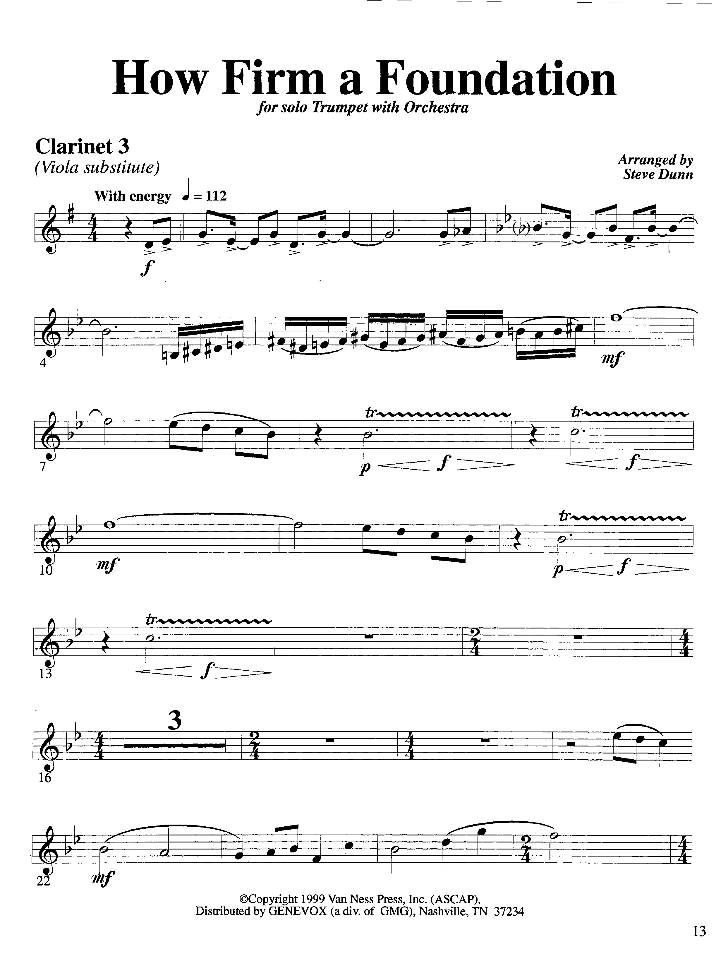 How Firm a Foundation (with Solo Trumpet) (Instrumental) Clarinet 3 (Lifeway Worship / Arr. Steve Dunn)