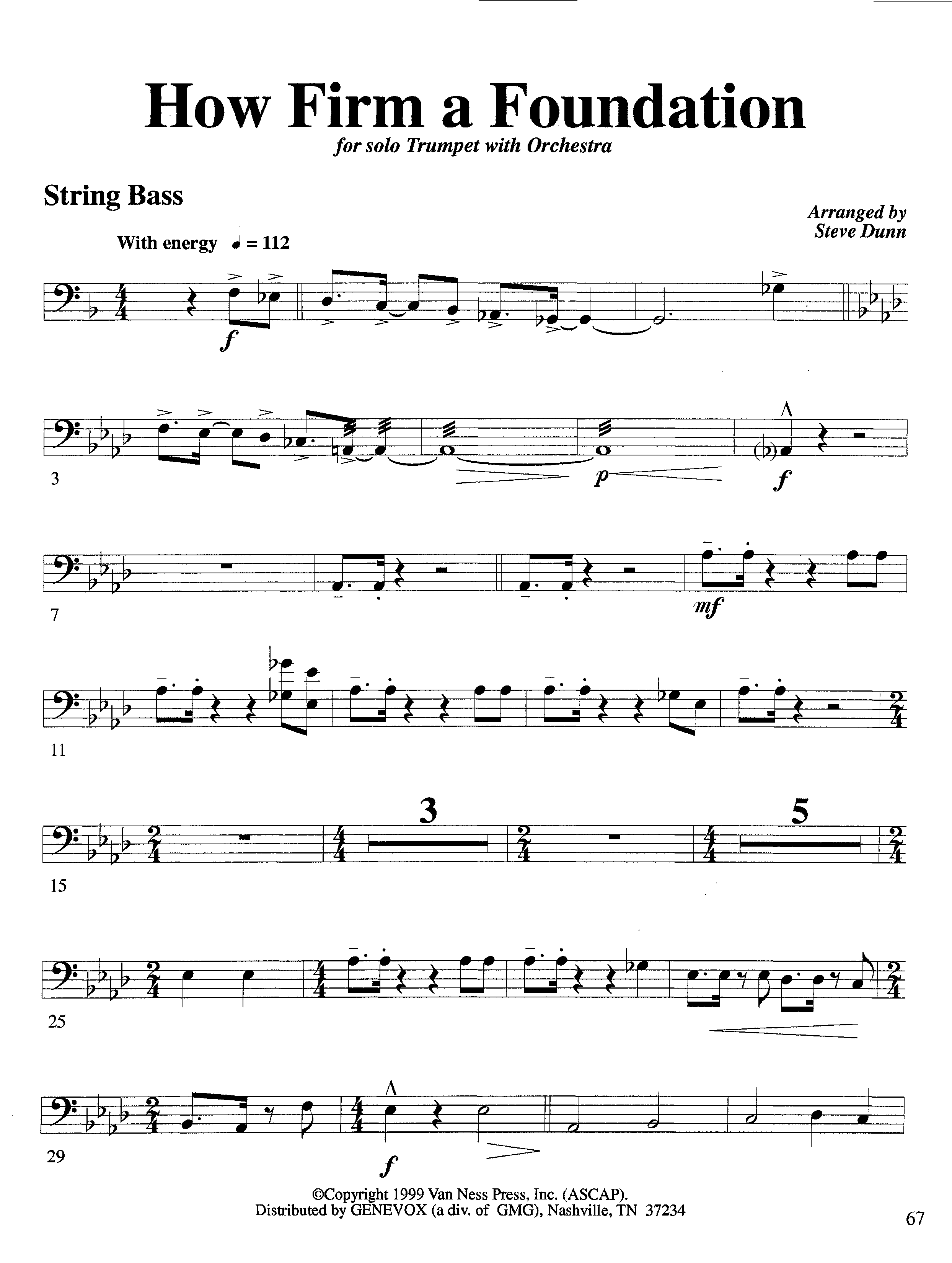 How Firm a Foundation (with Solo Trumpet) (Instrumental) Double Bass (Lifeway Worship / Arr. Steve Dunn)