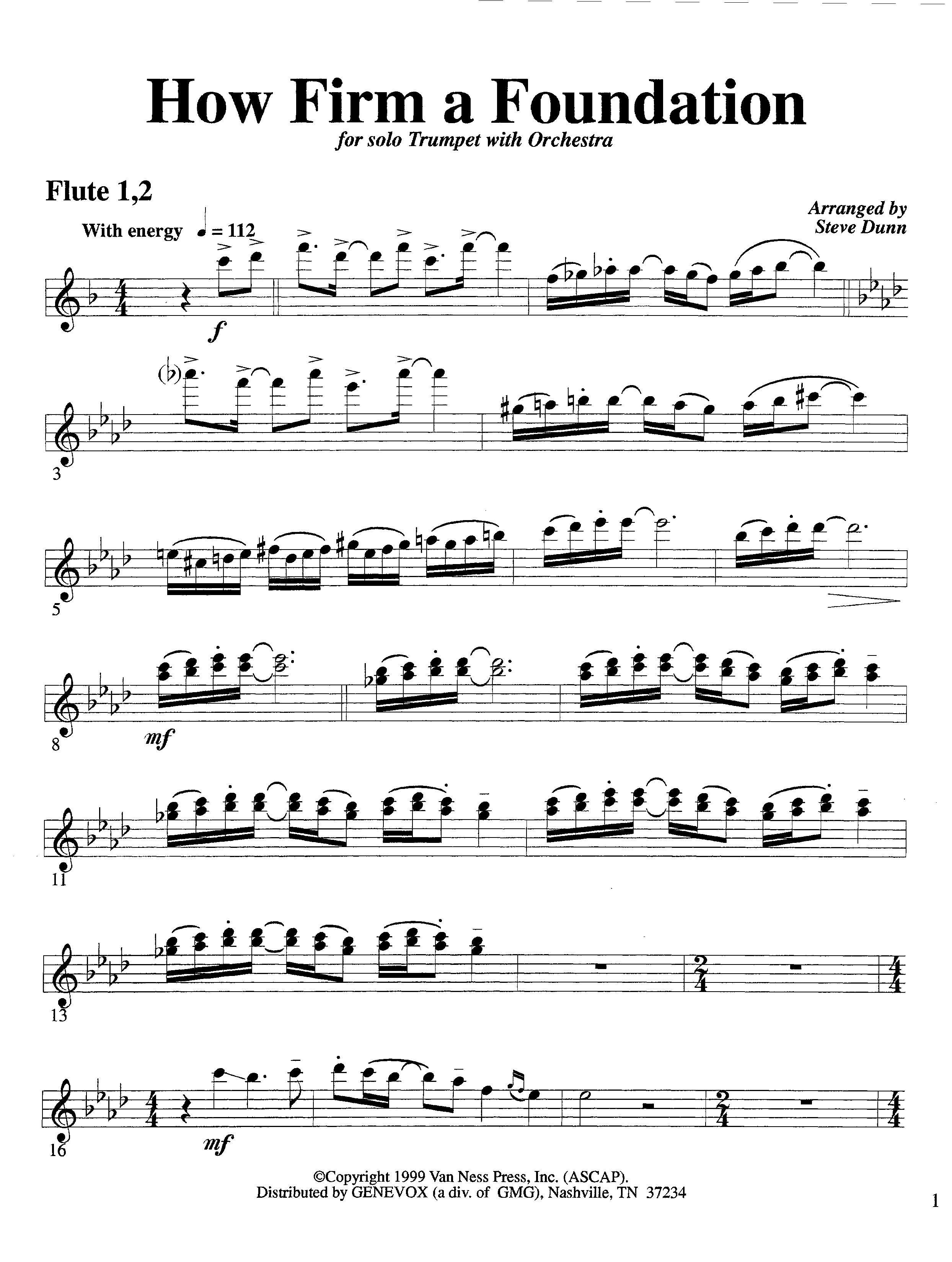 How Firm a Foundation (with Solo Trumpet) (Instrumental) Flute 1/2 (Lifeway Worship / Arr. Steve Dunn)