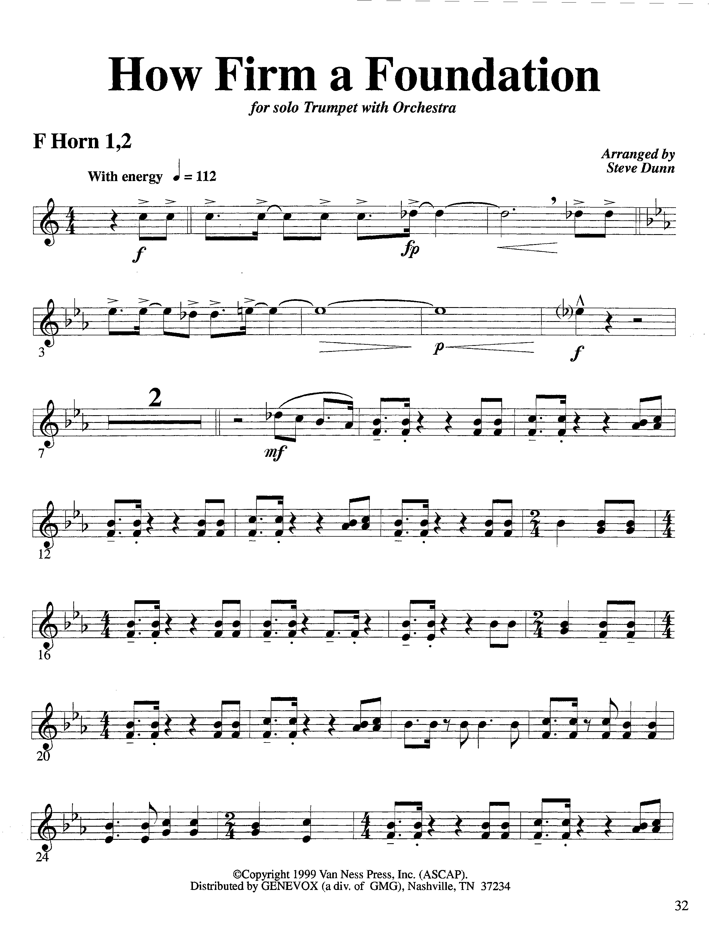 How Firm a Foundation (with Solo Trumpet) (Instrumental) French Horn 1/2 (Lifeway Worship / Arr. Steve Dunn)