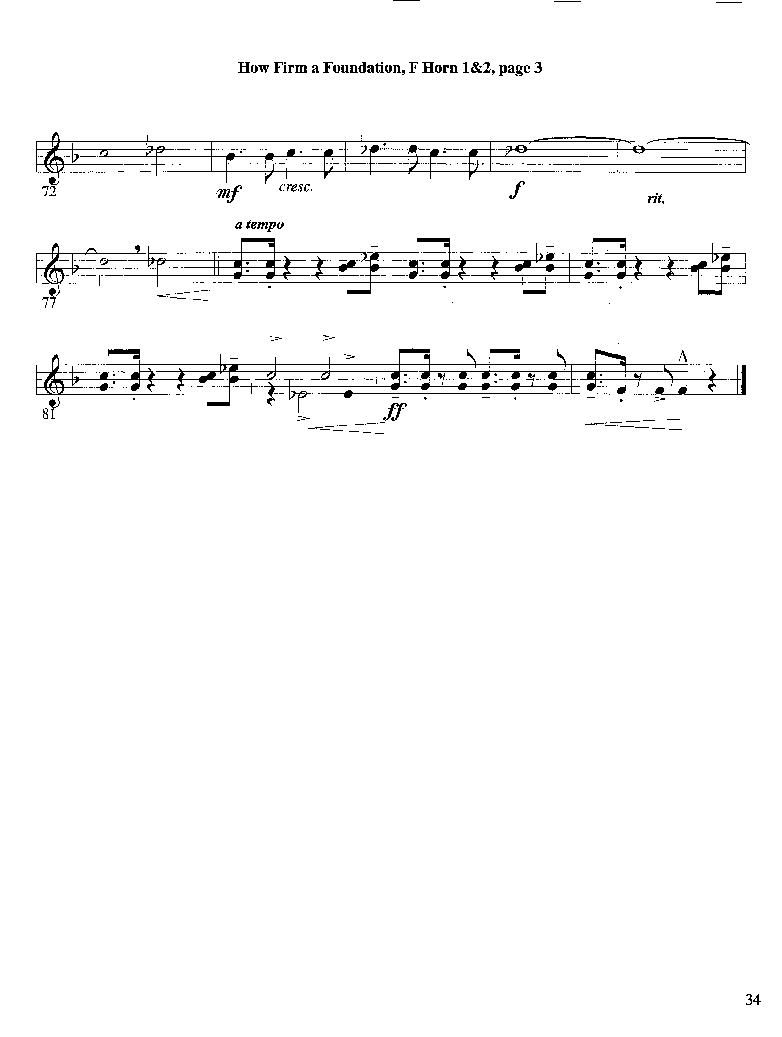 How Firm a Foundation (with Solo Trumpet) (Instrumental) French Horn 1/2 (Lifeway Worship / Arr. Steve Dunn)