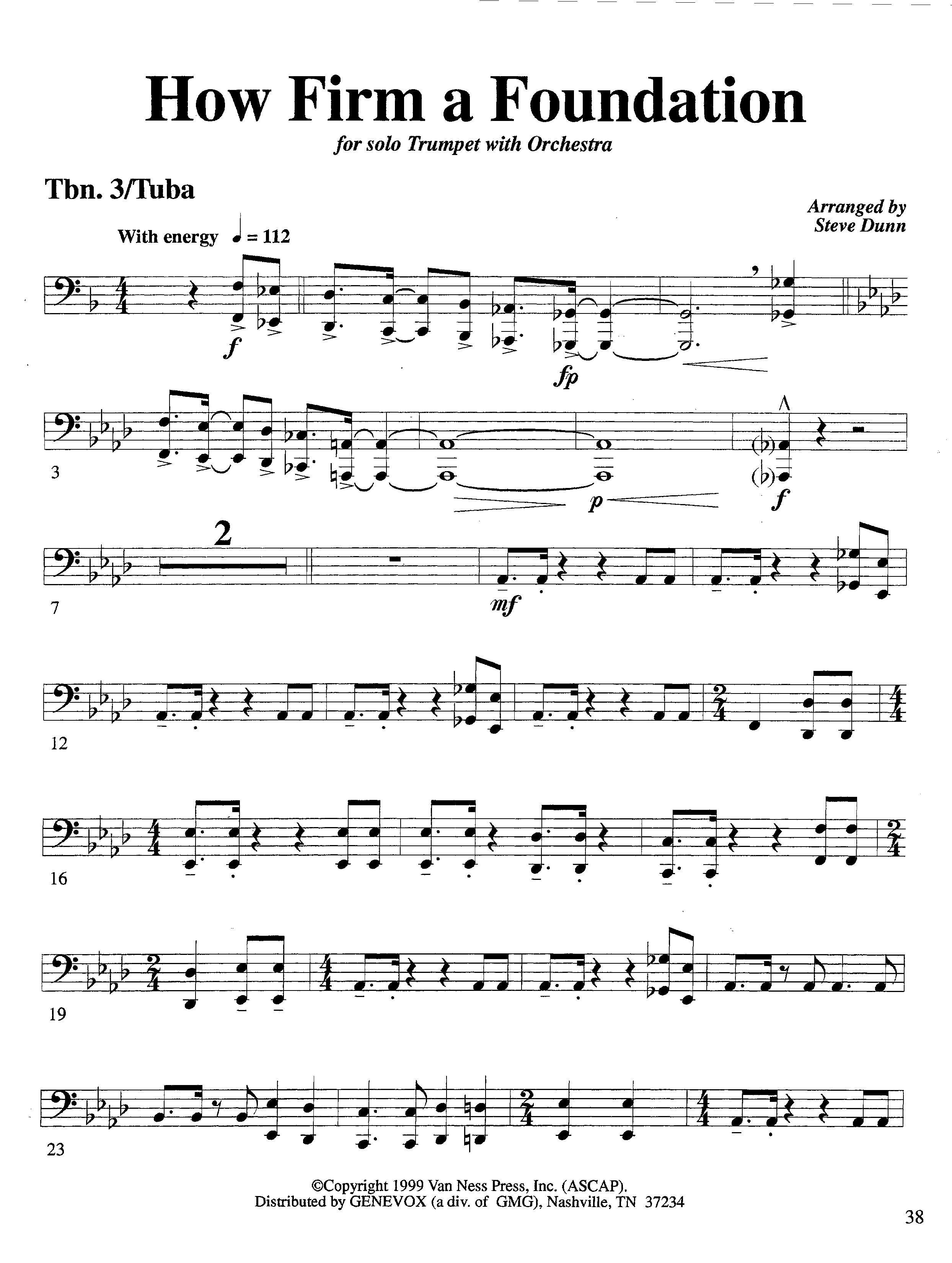 How Firm a Foundation (with Solo Trumpet) (Instrumental) Trombone 3/Tuba (Lifeway Worship / Arr. Steve Dunn)