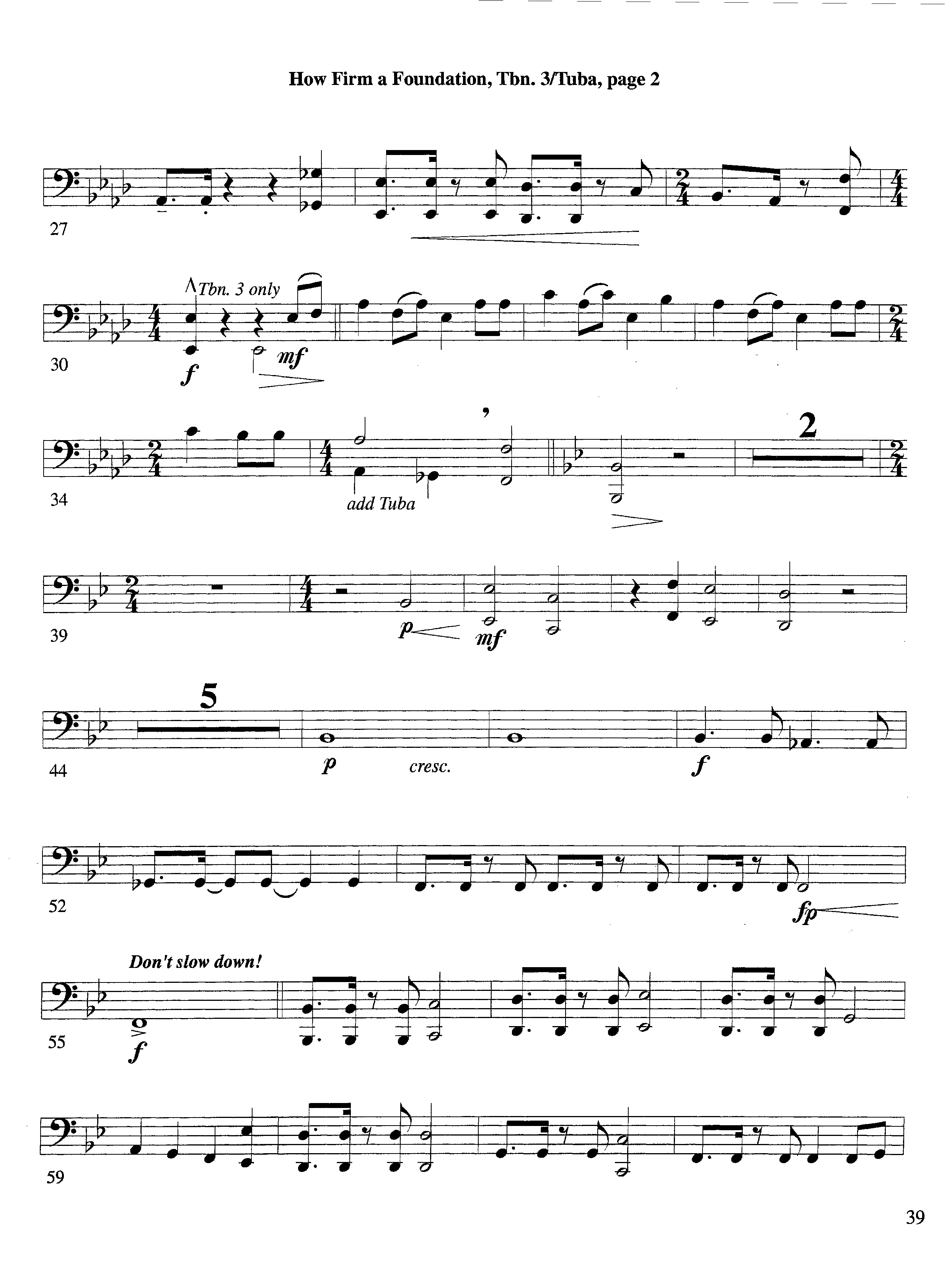 How Firm a Foundation (with Solo Trumpet) (Instrumental) Trombone 3/Tuba (Lifeway Worship / Arr. Steve Dunn)