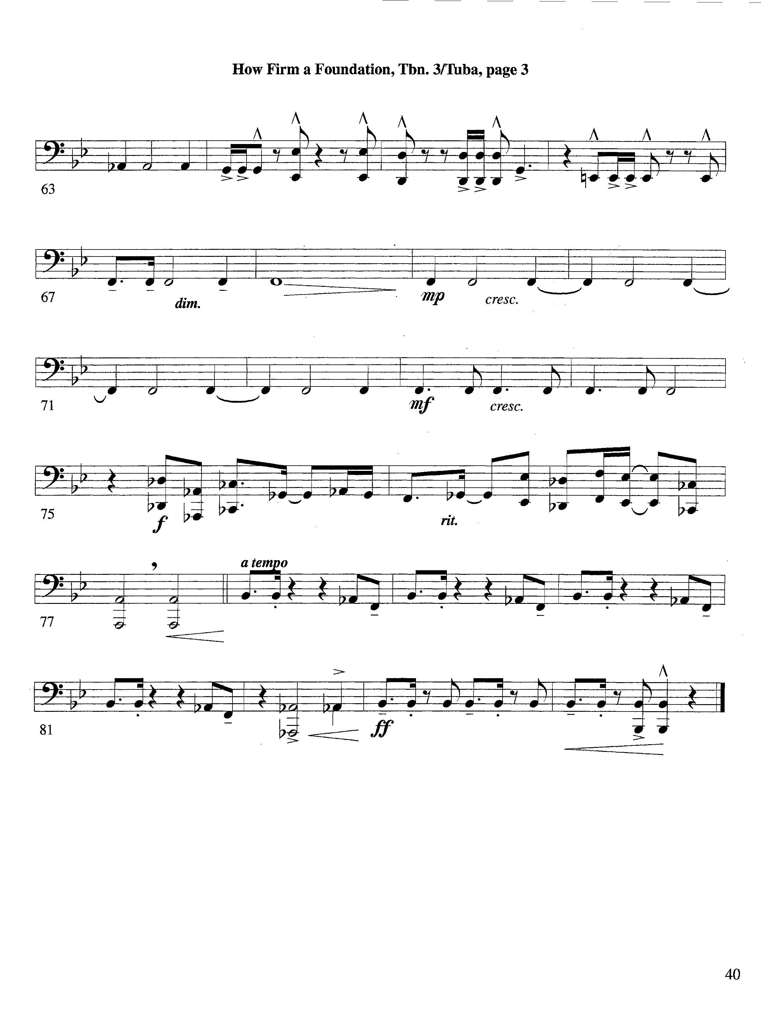 How Firm a Foundation (with Solo Trumpet) (Instrumental) Trombone 3/Tuba (Lifeway Worship / Arr. Steve Dunn)