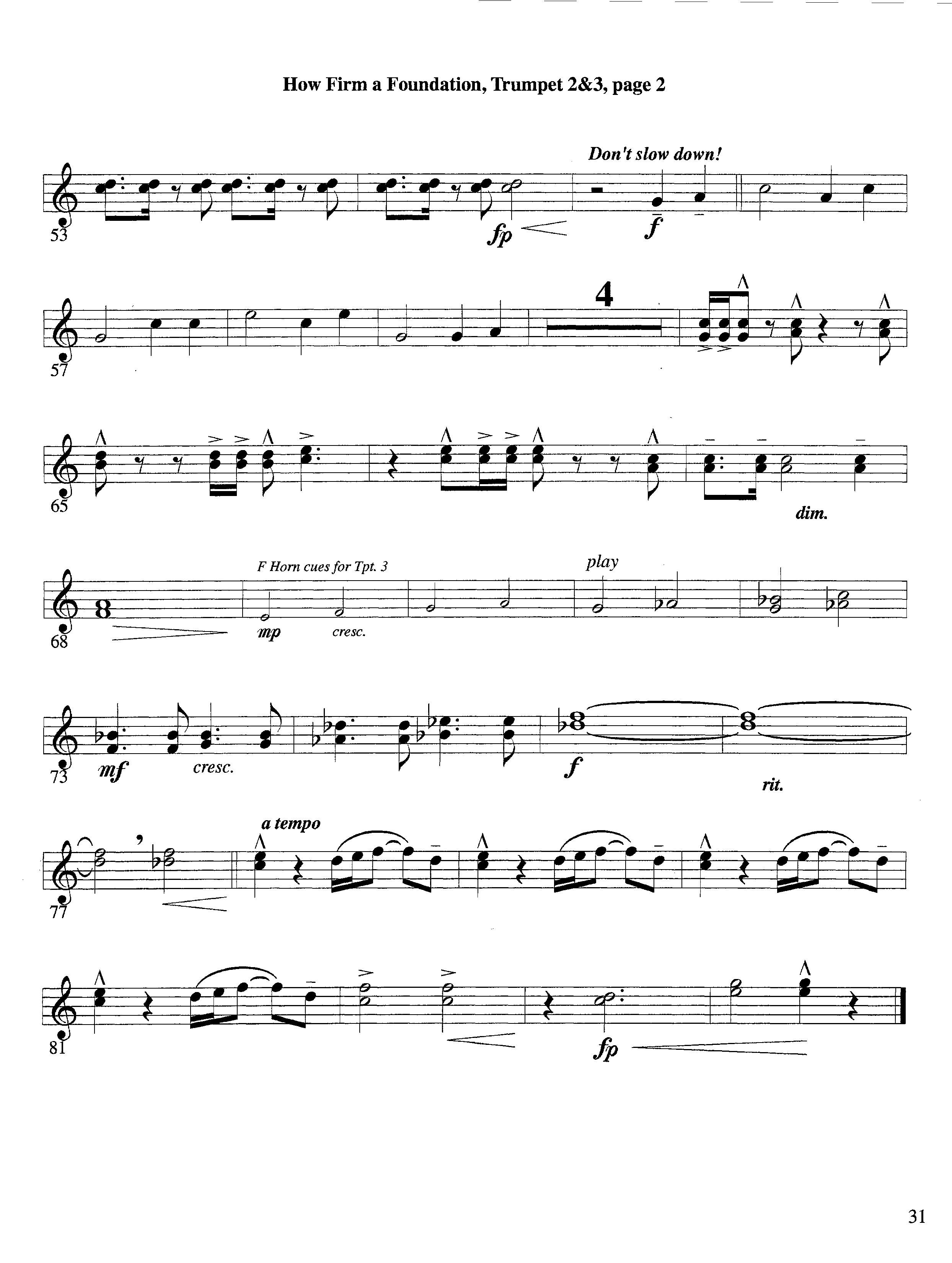 How Firm a Foundation (with Solo Trumpet) (Instrumental) Trumpet 2/3 (Lifeway Worship / Arr. Steve Dunn)